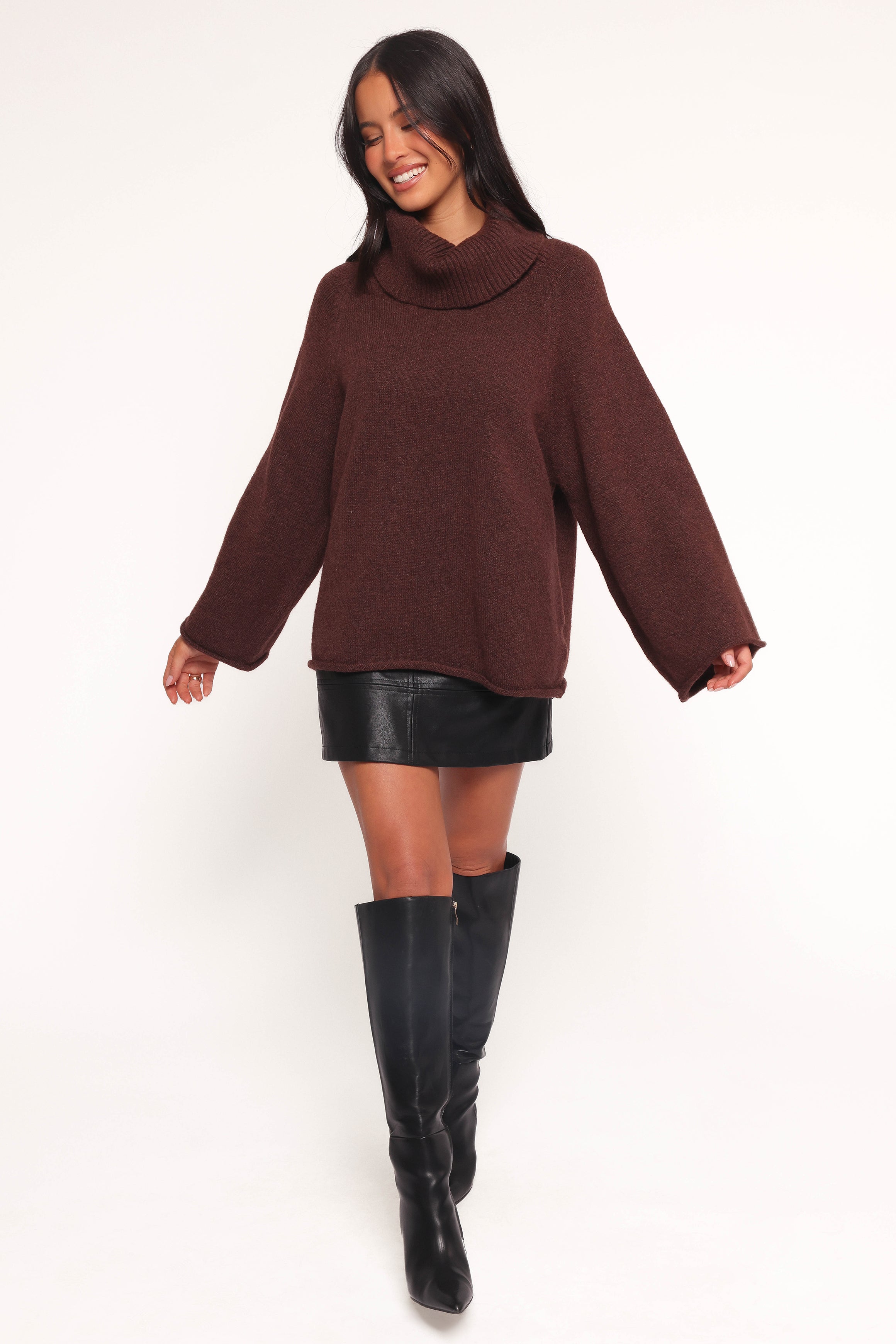KNITWEAR Bindy Cowlneck Knit Sweater - Brown