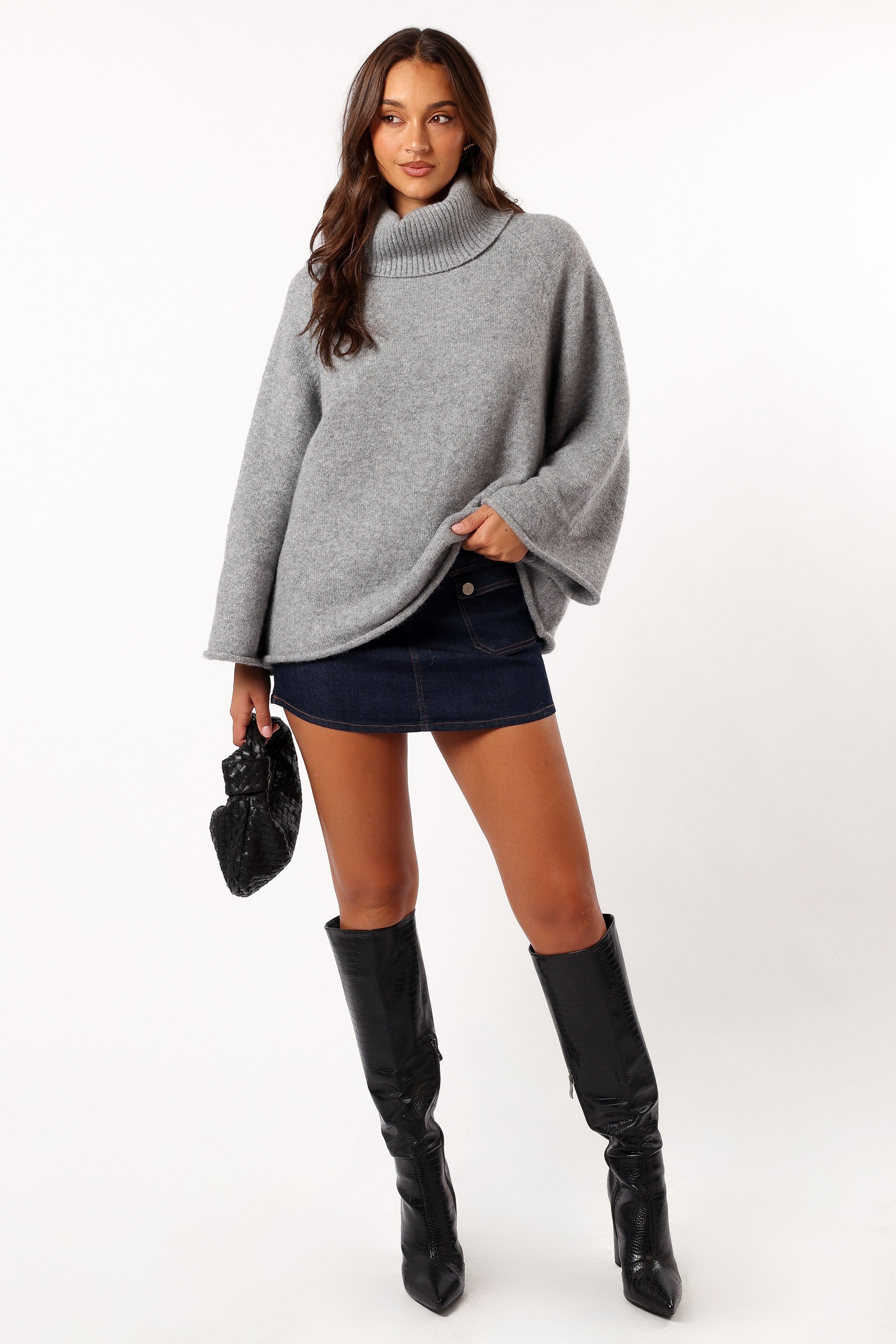 KNITWEAR Bindy Cowlneck Knit Sweater - Grey Marle