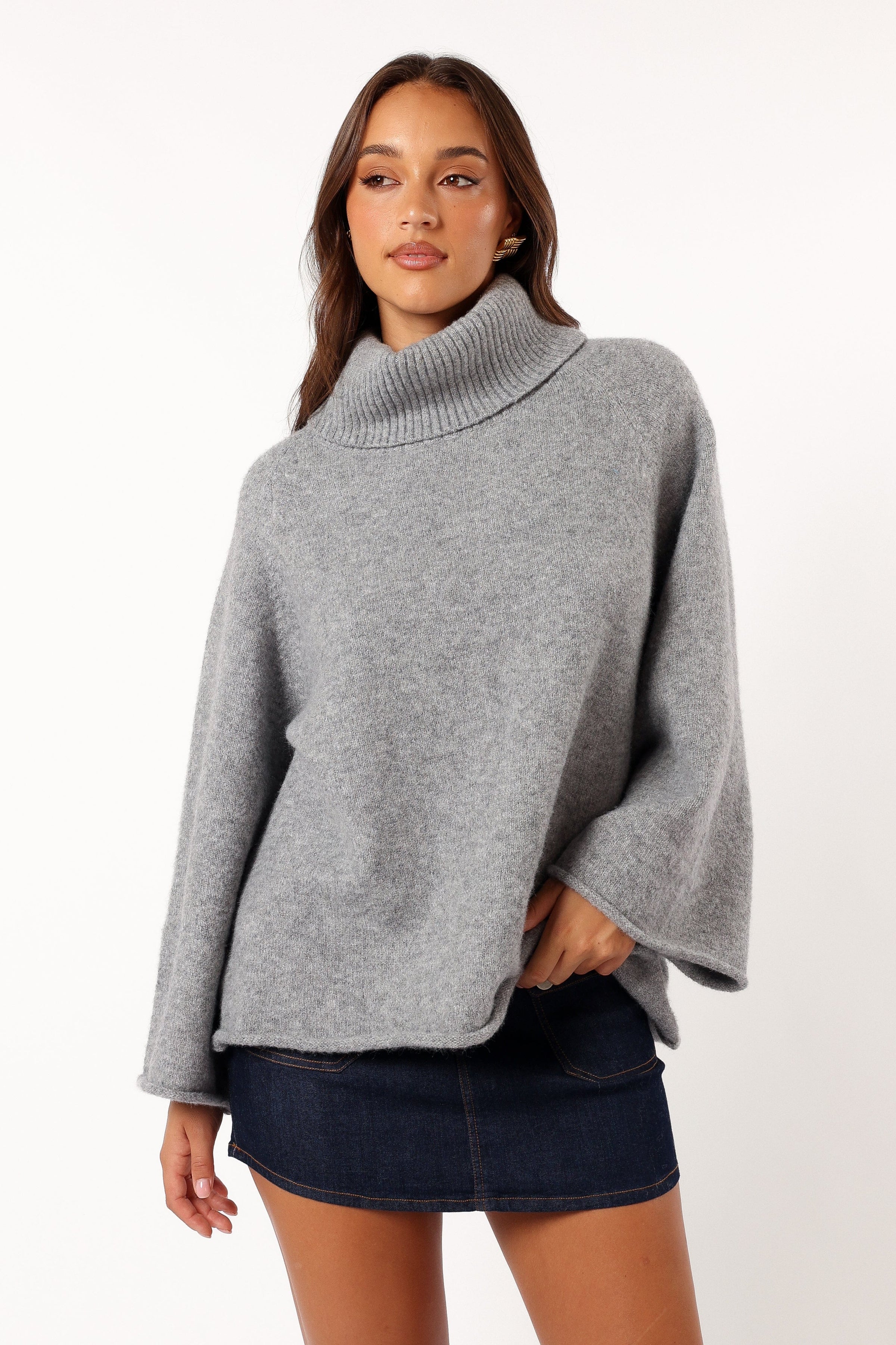 KNITWEAR Bindy Cowlneck Knit Sweater - Grey Marle