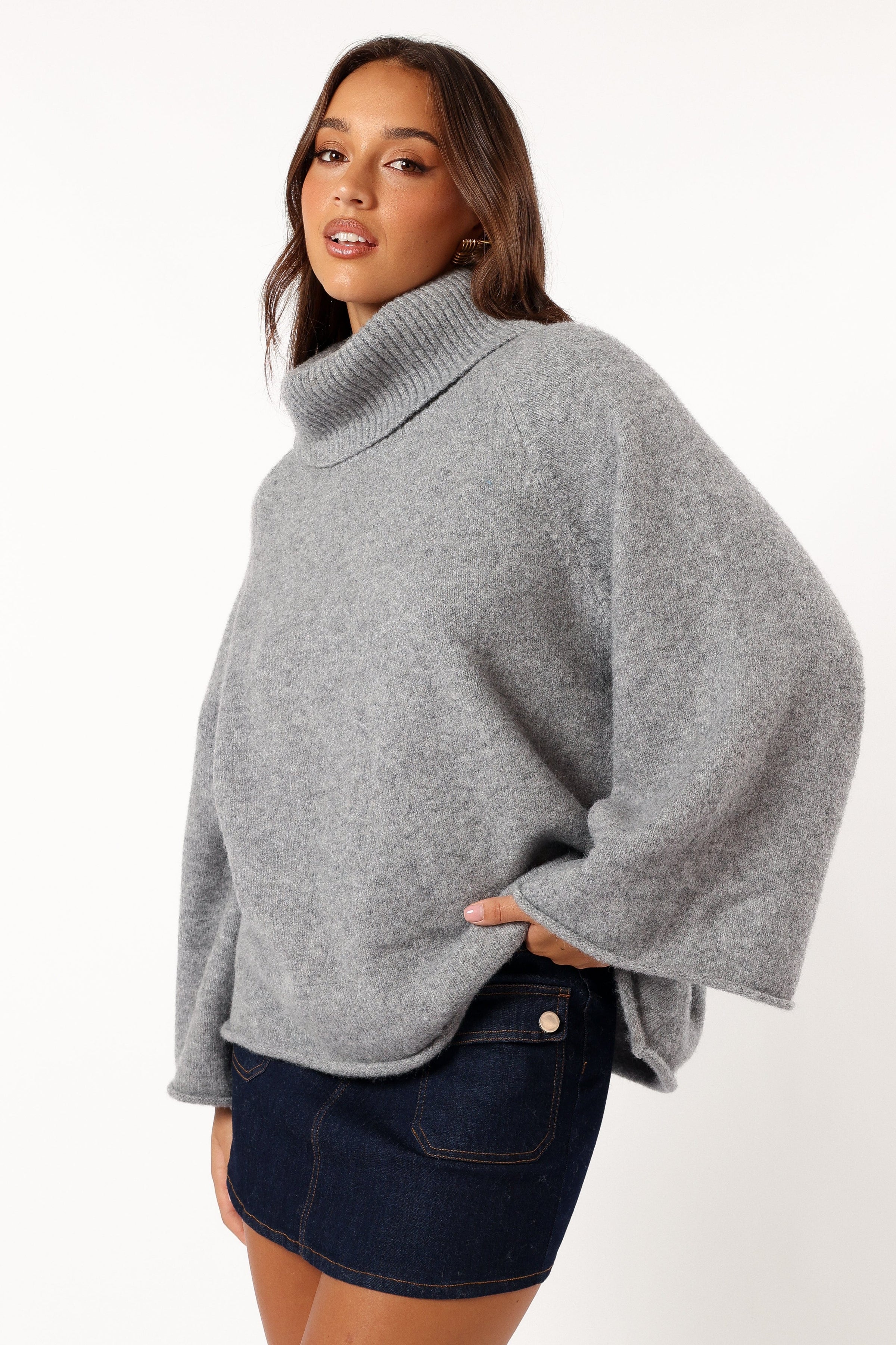 KNITWEAR Bindy Cowlneck Knit Sweater - Grey Marle