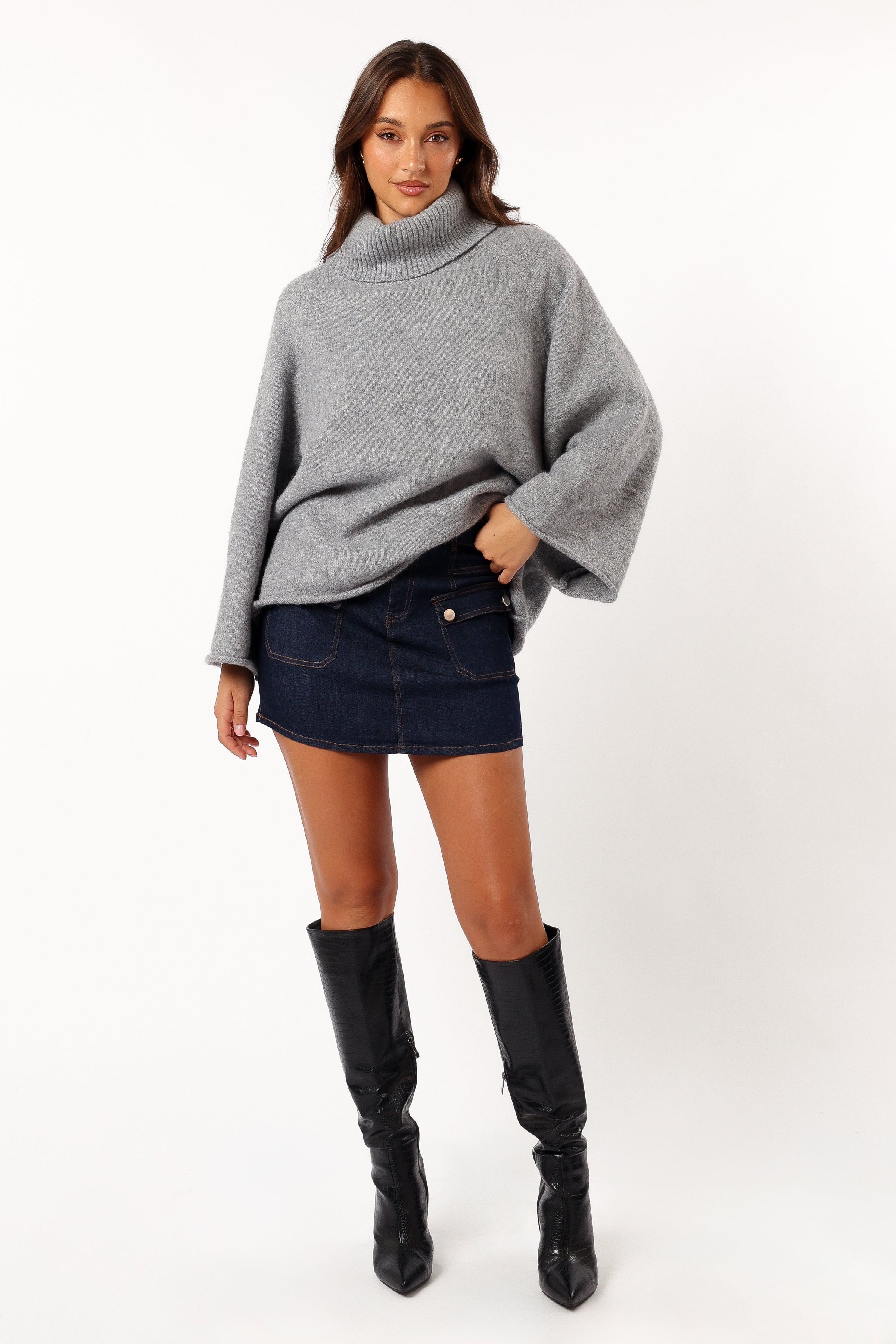 KNITWEAR Bindy Cowlneck Knit Sweater - Grey Marle