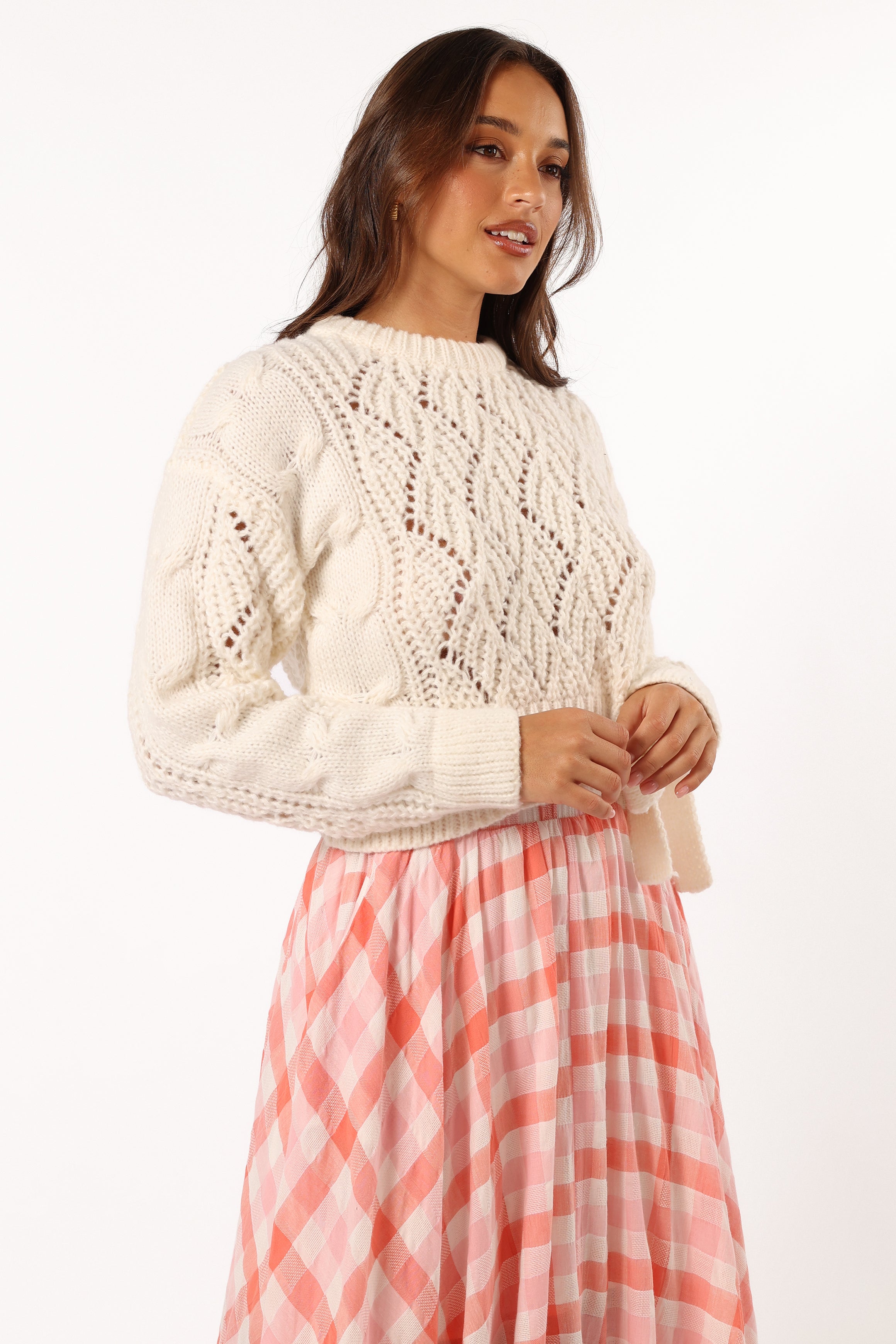 KNITWEAR @Birdie Tie Side Knit Sweater - Cream