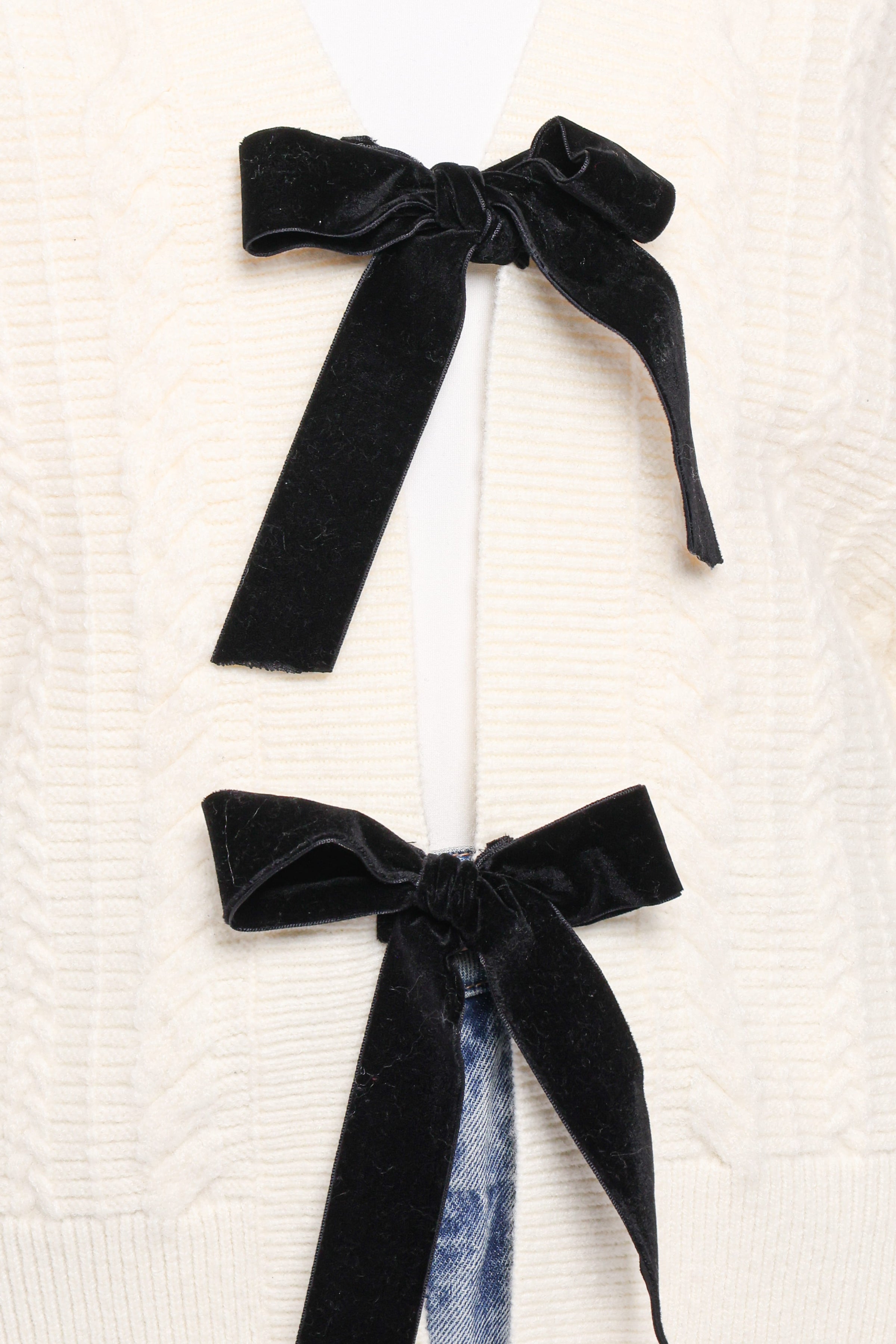 KNITWEAR Bree Velvet Bow Cardigan - Cream