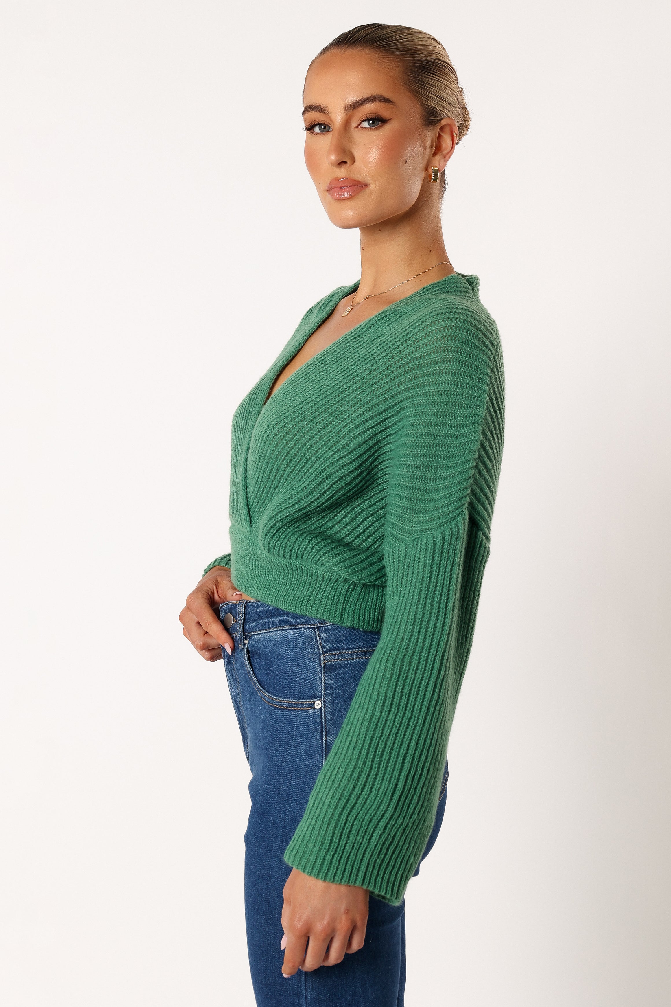 KNITWEAR @Brinley Crop Knit Sweater - Kelly Green