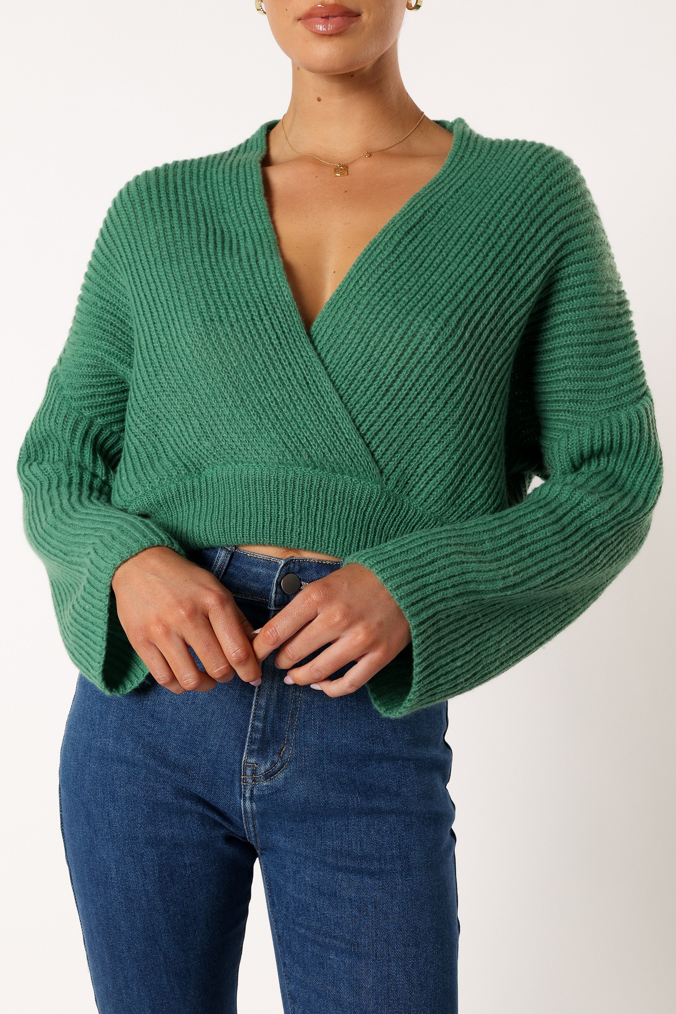KNITWEAR @Brinley Crop Knit Sweater - Kelly Green