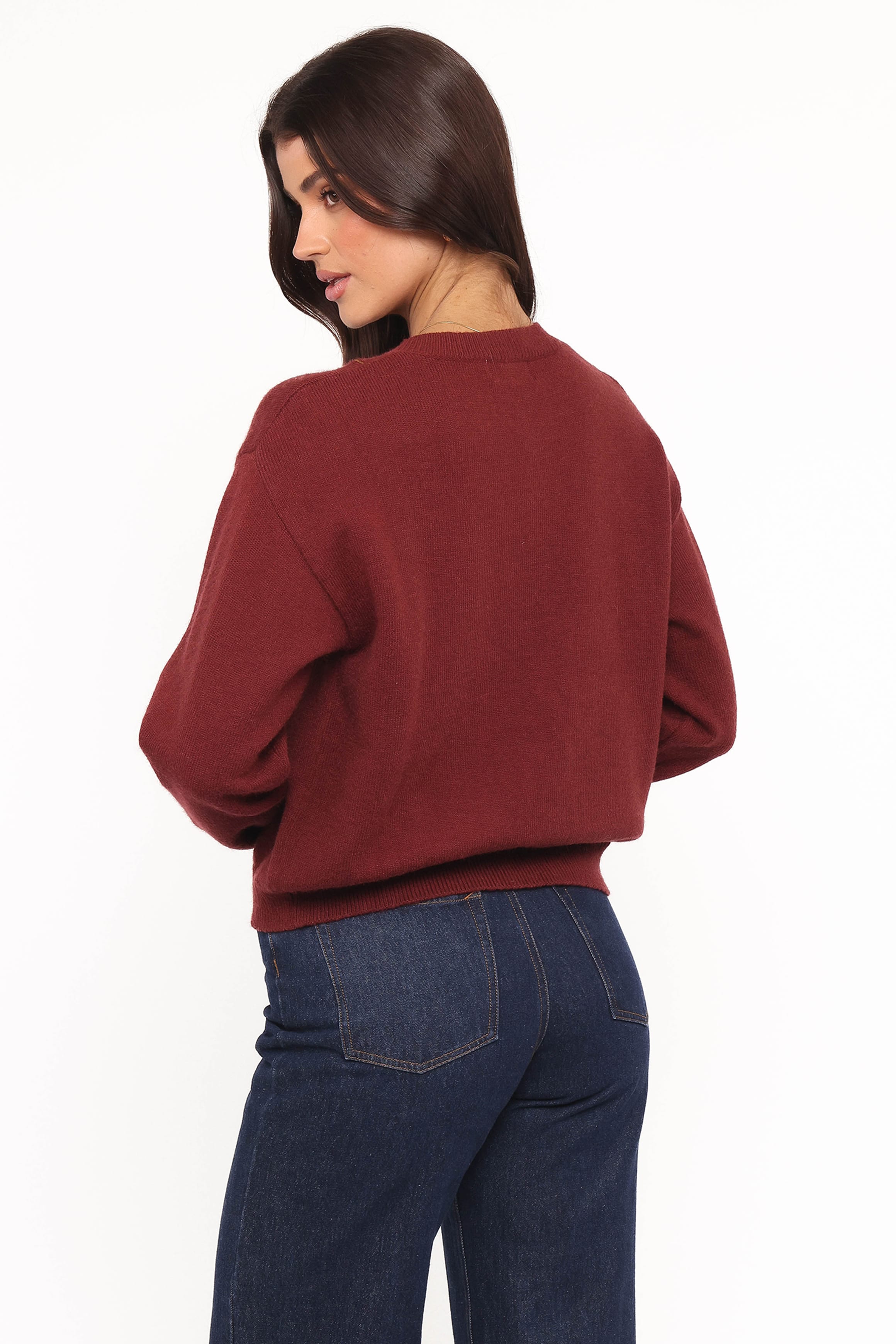 KNITWEAR Brittany Placed Embroidery Flower Cardigan - Burgundy