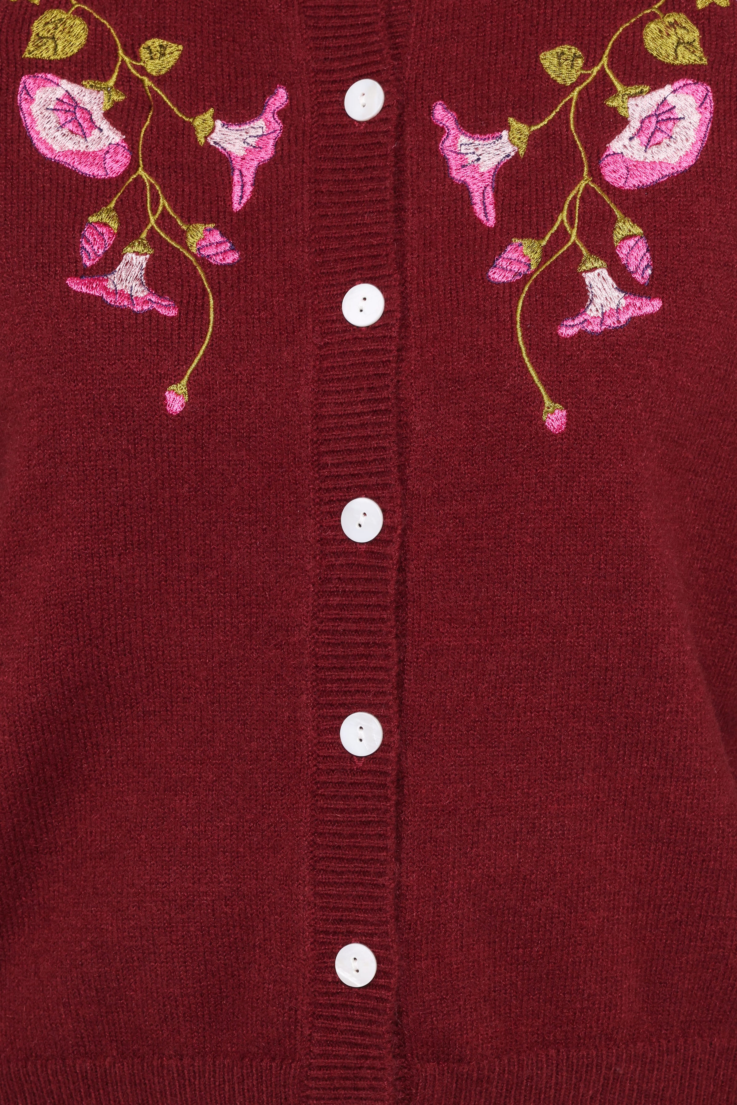 KNITWEAR Brittany Placed Embroidery Flower Cardigan - Burgundy