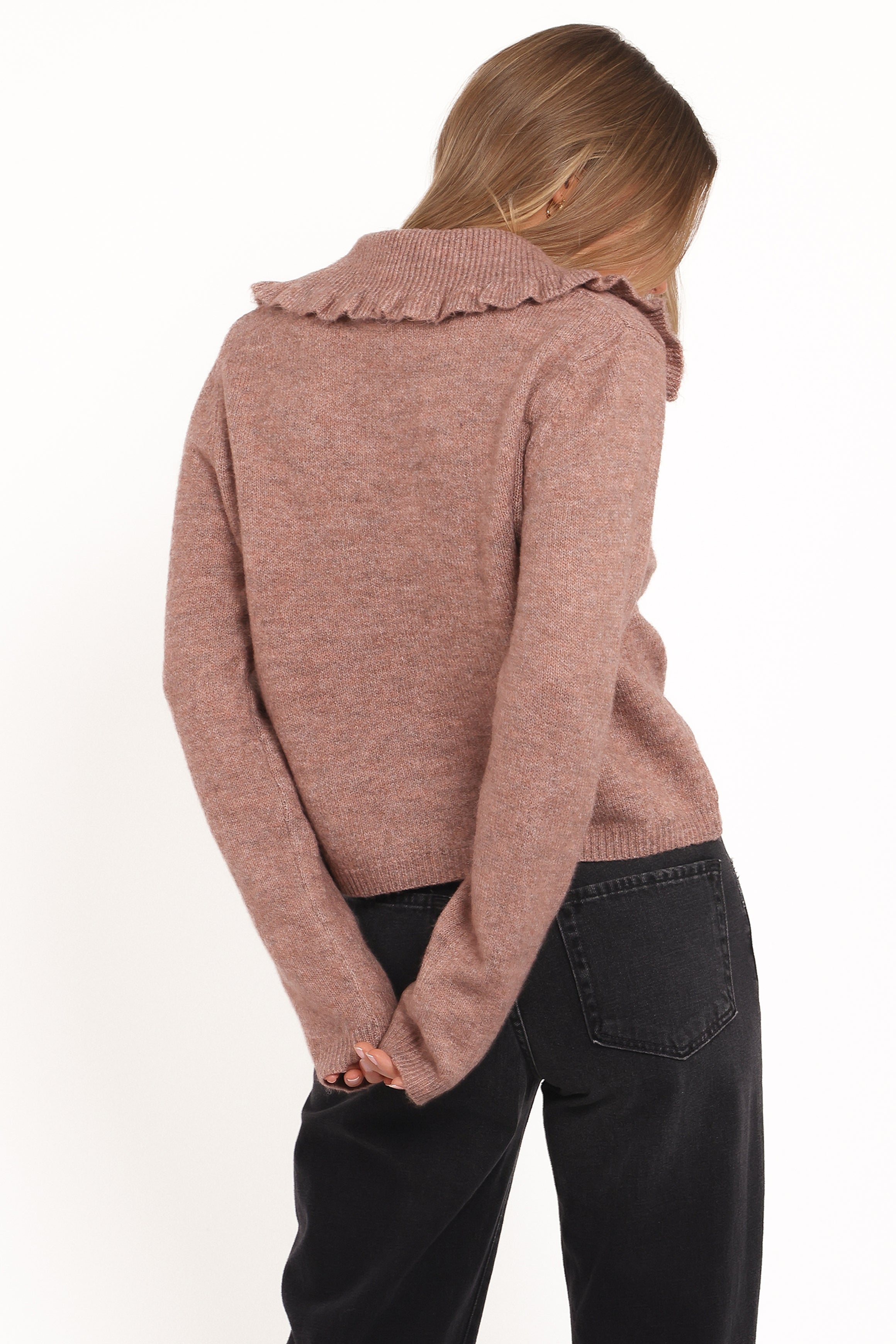 KNITWEAR Carmello Frill Collar Cardigan - Mocha