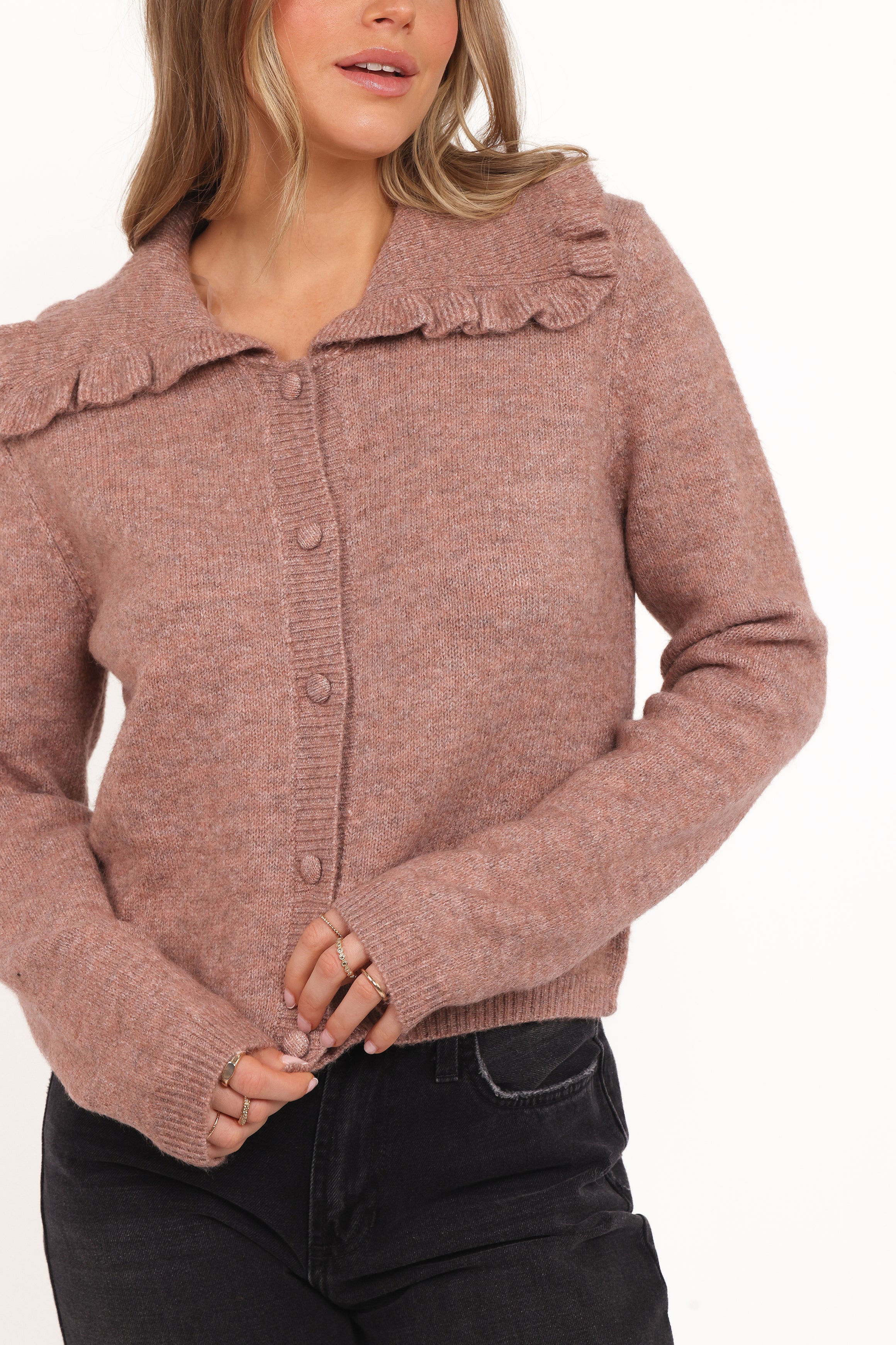 KNITWEAR Carmello Frill Collar Cardigan - Mocha