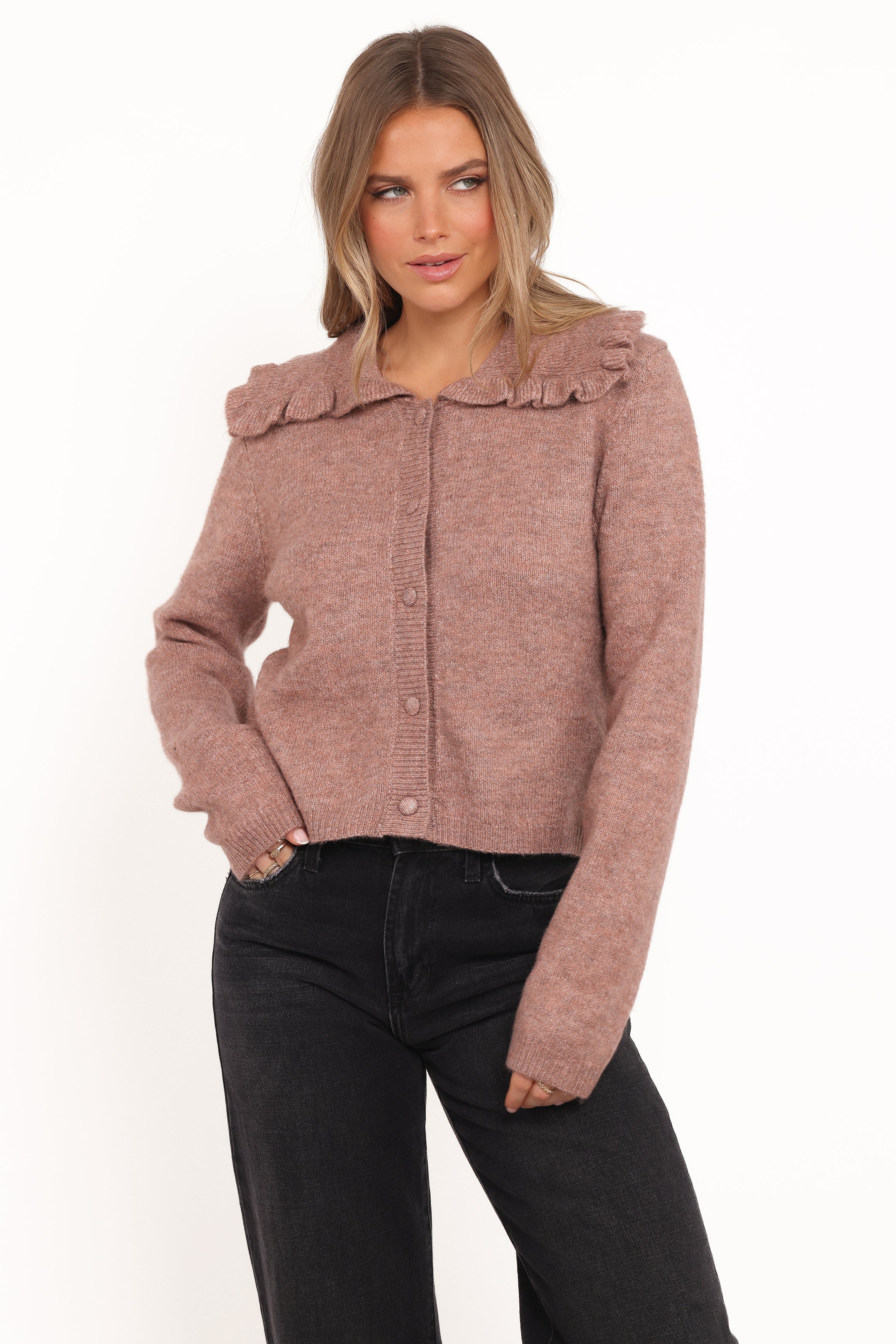 KNITWEAR Carmello Frill Collar Cardigan - Mocha
