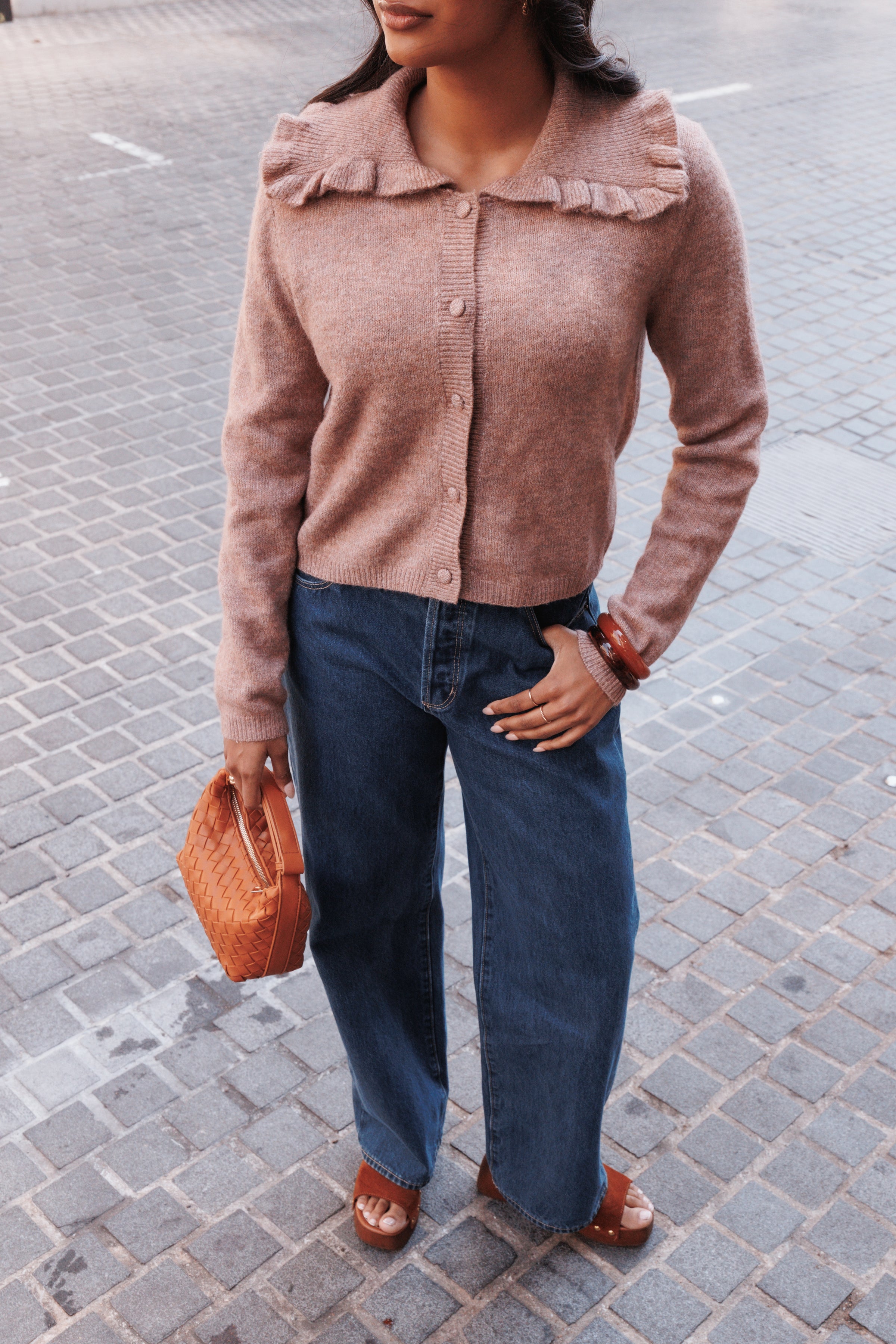 KNITWEAR Carmello Frill Collar Cardigan - Mocha