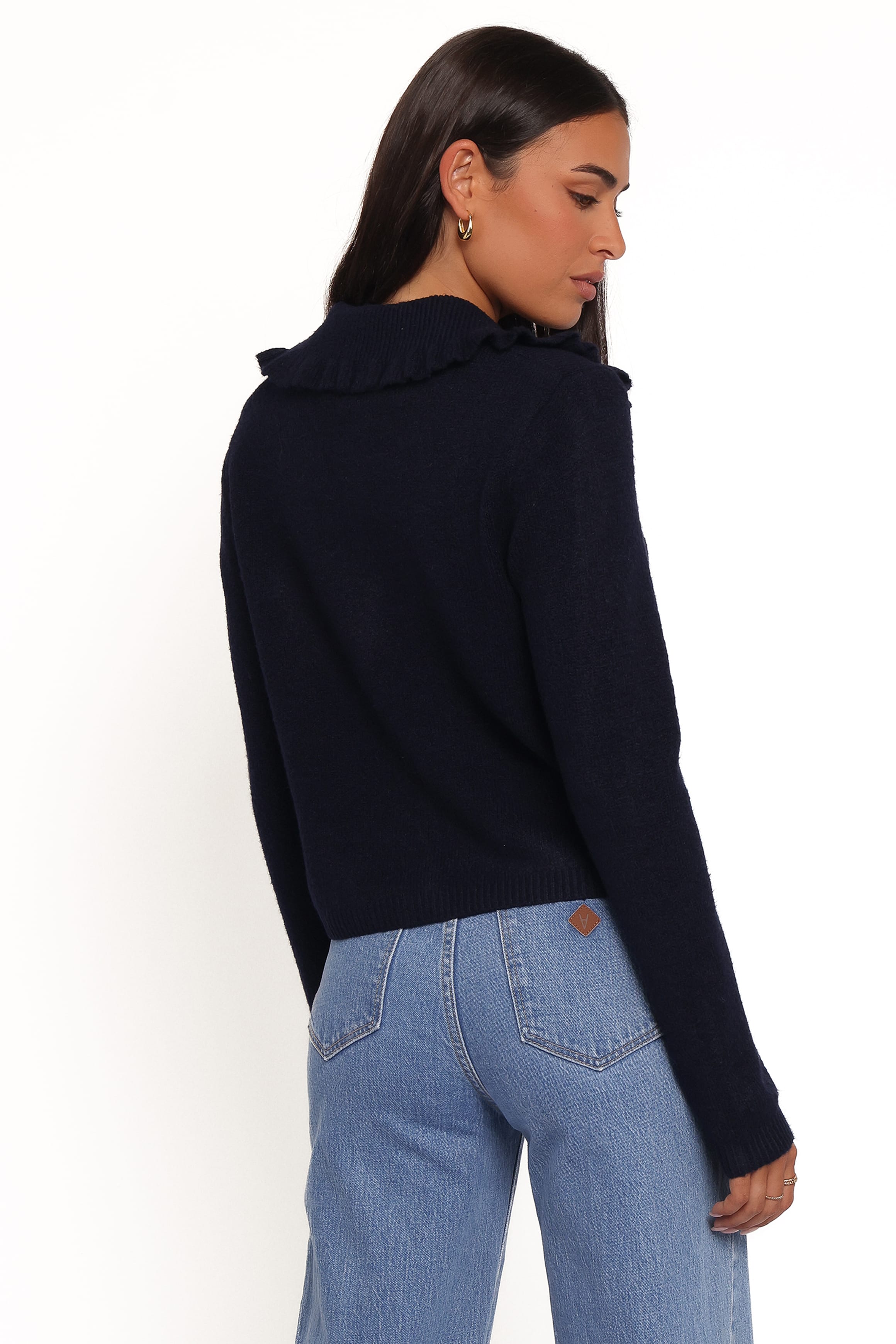 KNITWEAR Carmello Frill Collar Cardigan - Navy