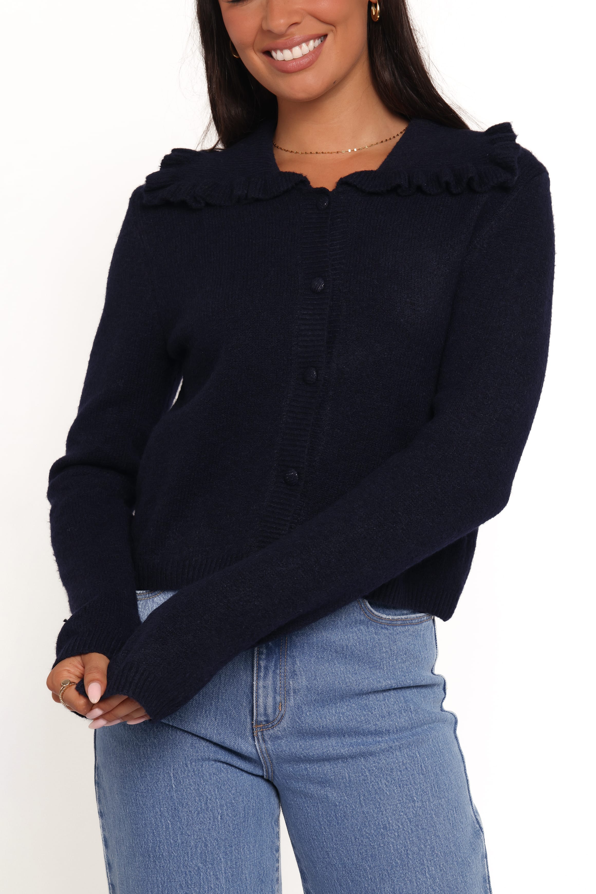 KNITWEAR Carmello Frill Collar Cardigan - Navy