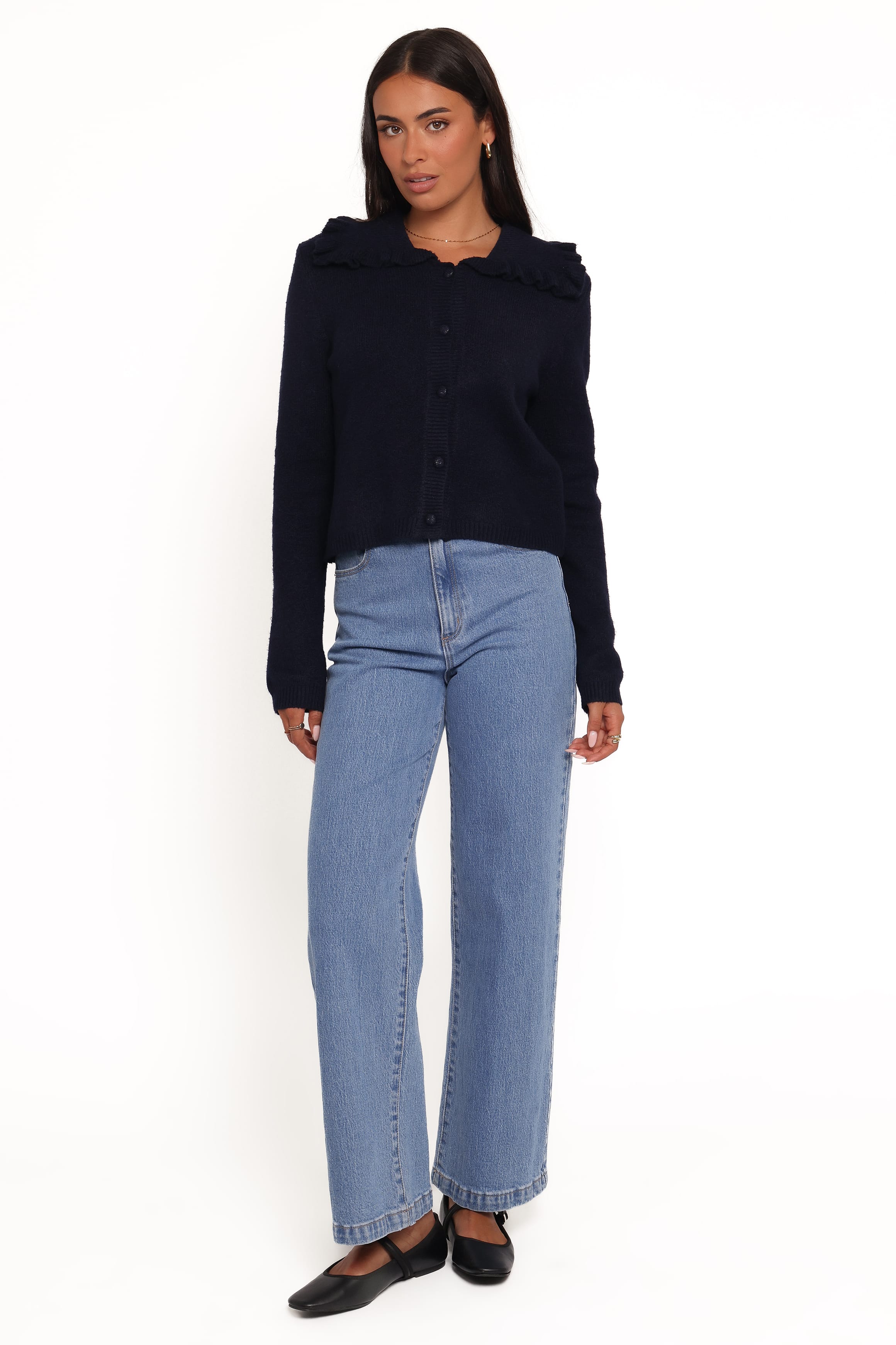 KNITWEAR Carmello Frill Collar Cardigan - Navy