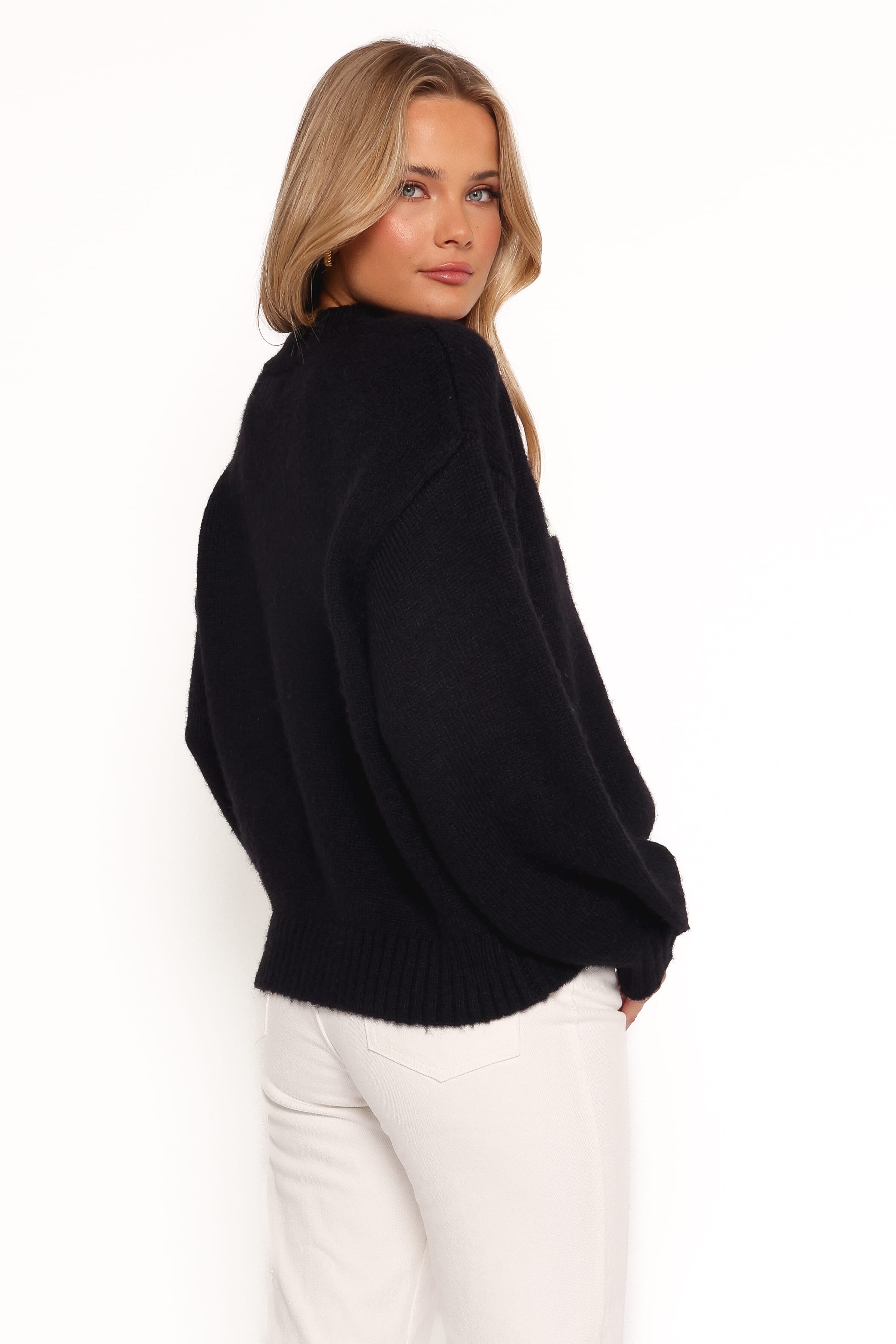 KNITWEAR Cecelia Bow Print Mock Neck Knit Sweater - Black
