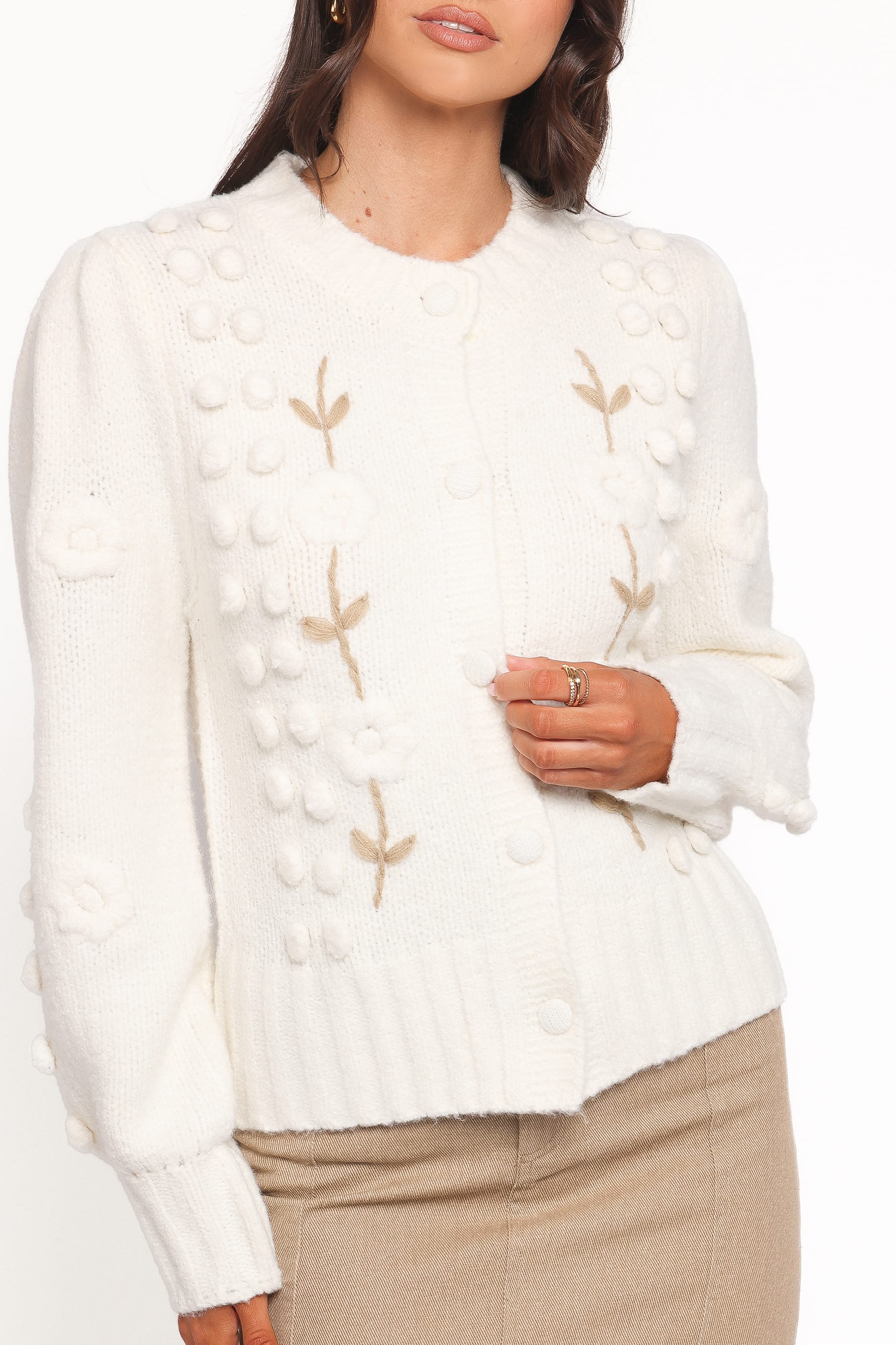 KNITWEAR Cleo Floral Cardigan - Cream