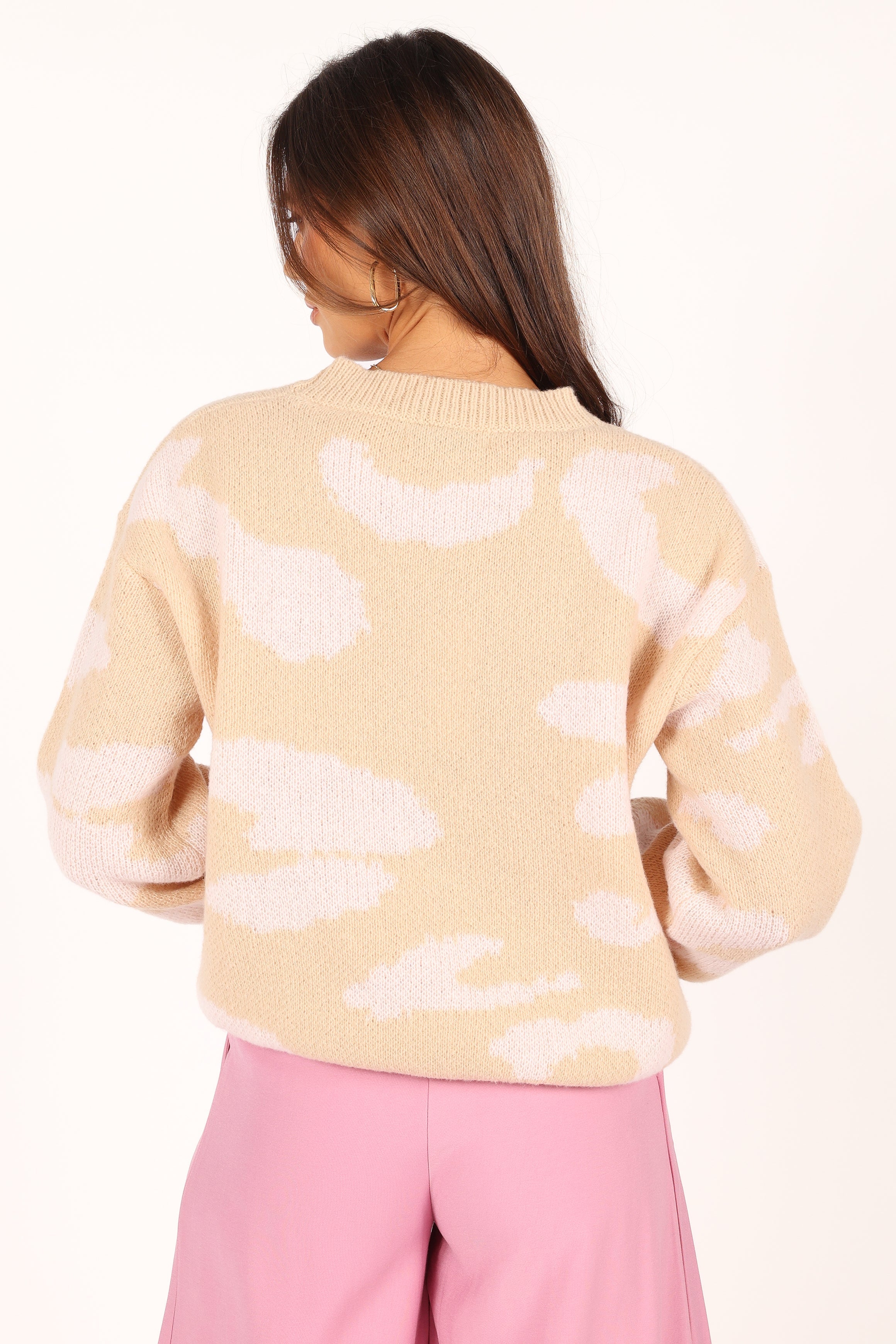 KNITWEAR @Cora Two Tone Print Knit Sweater - Beige