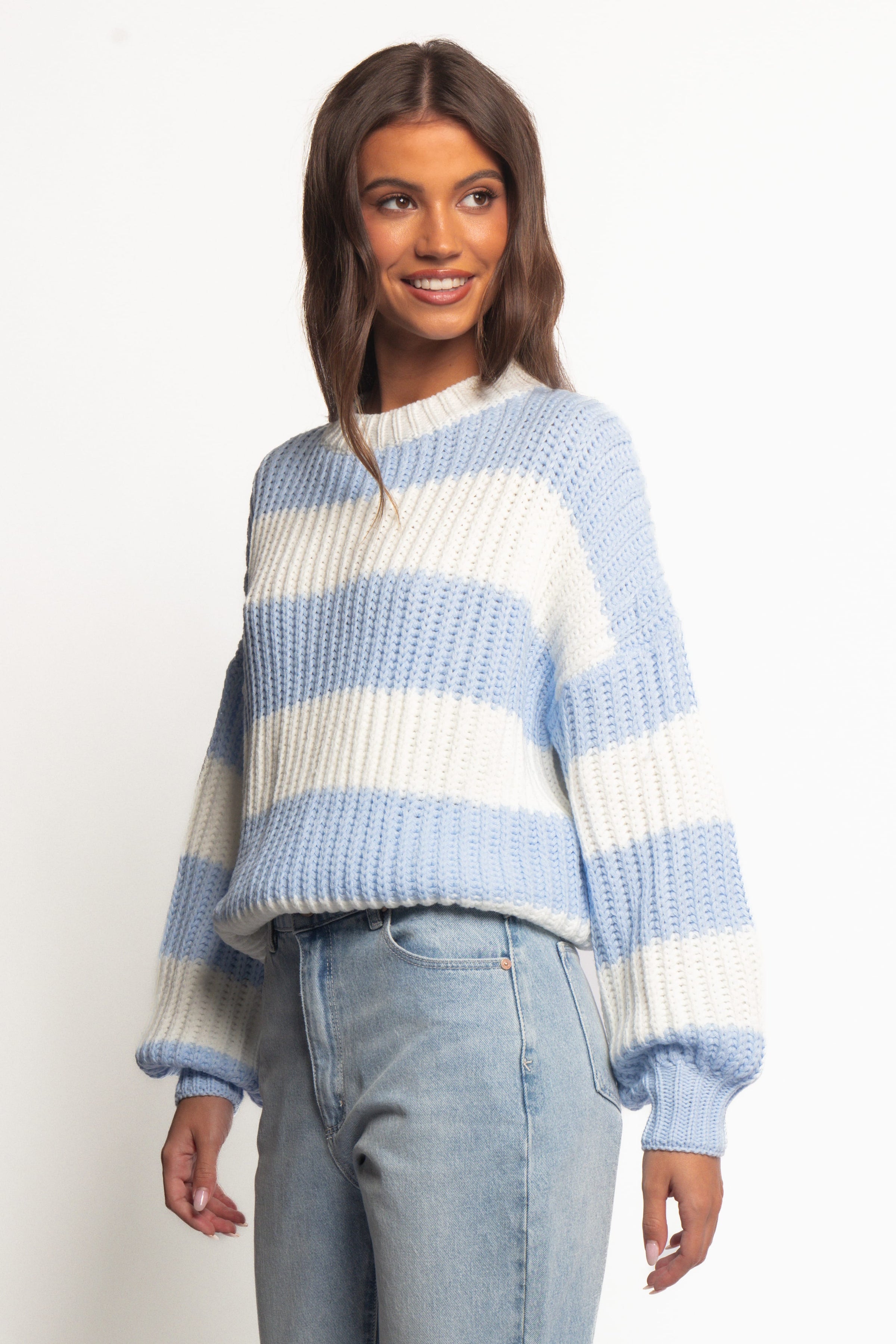 KNITWEAR Courtney Thick Stripe Knit Sweater - Blue Cream