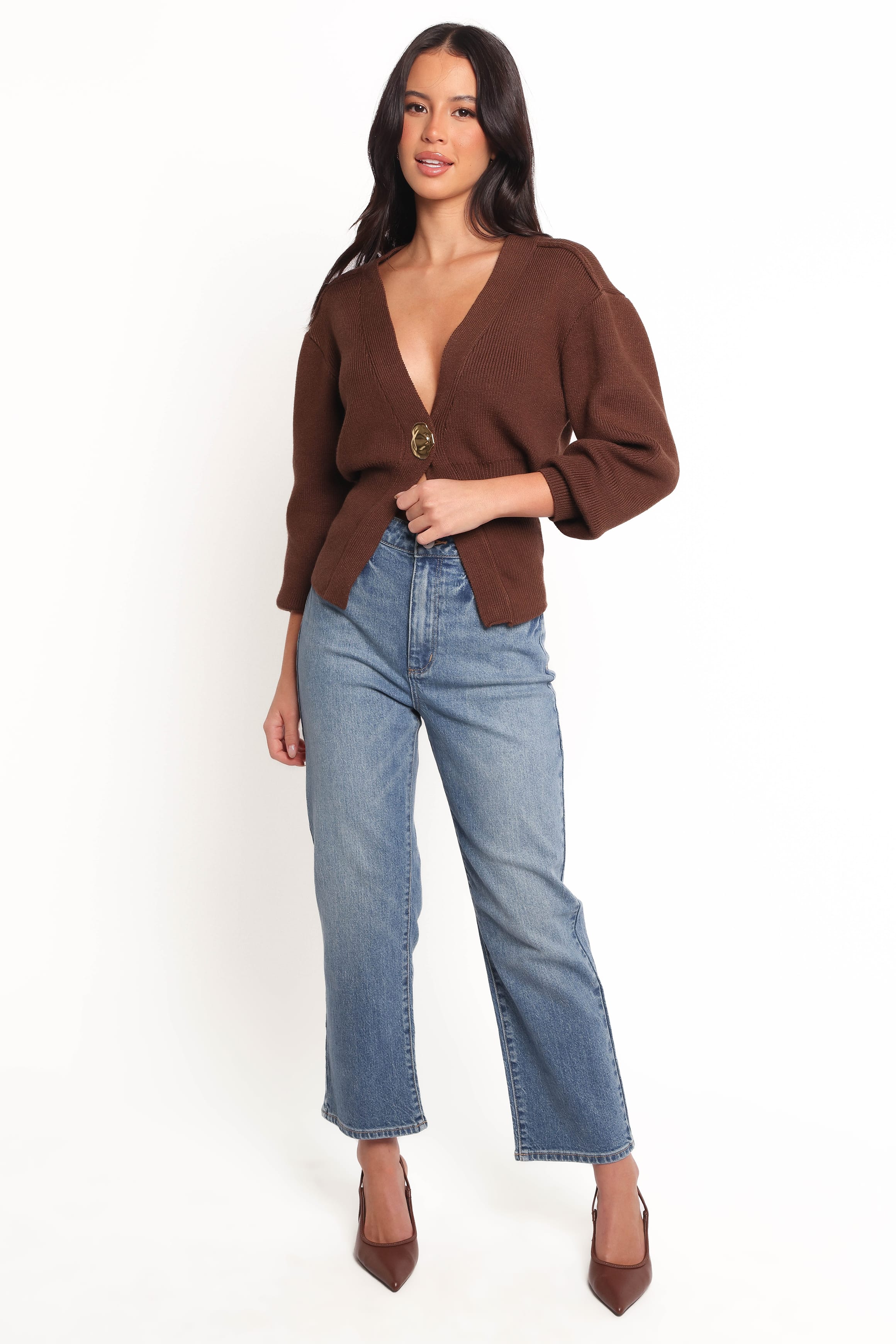 KNITWEAR Cyrelle Single Button Cardigan - Brown