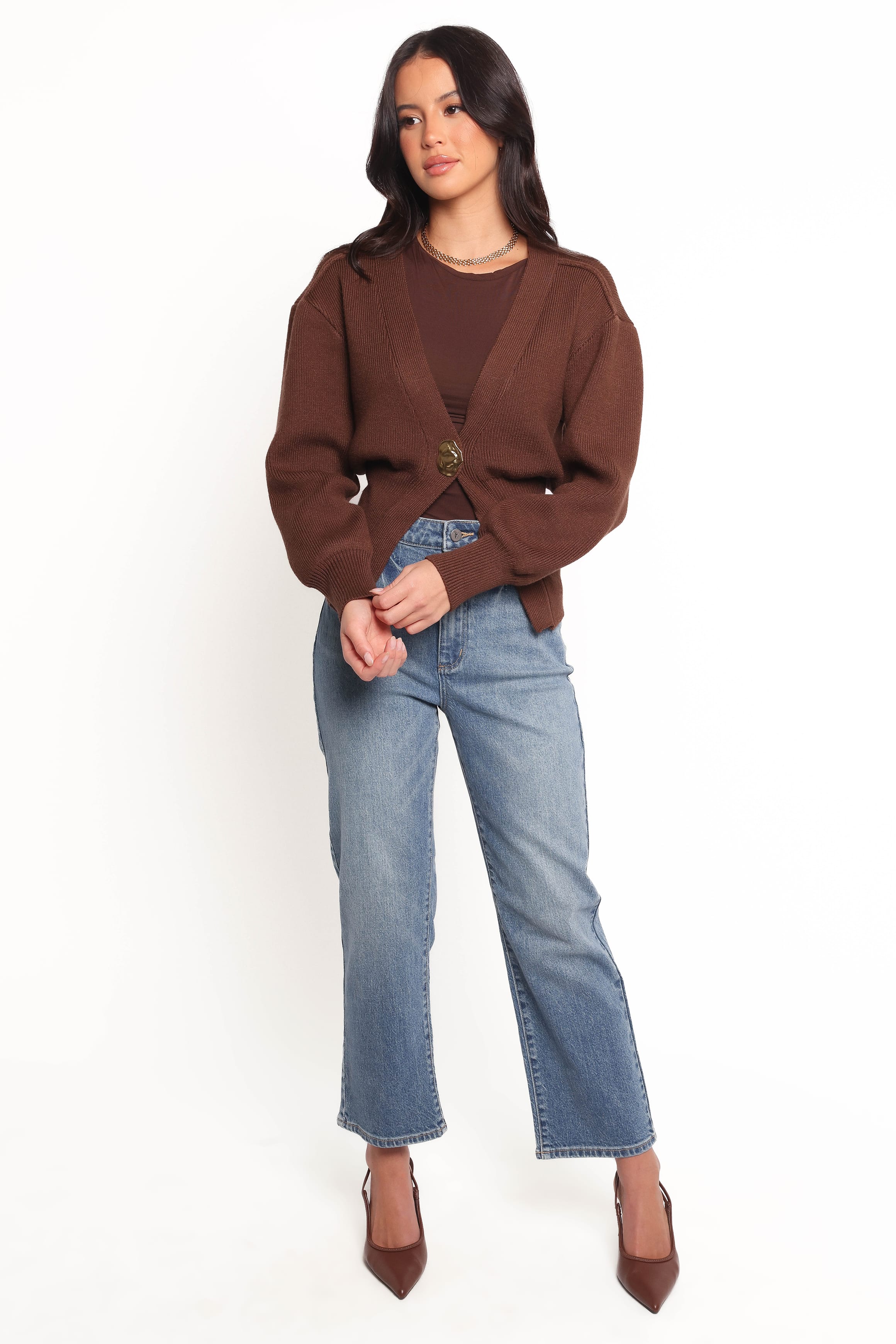 KNITWEAR Cyrelle Single Button Cardigan - Brown