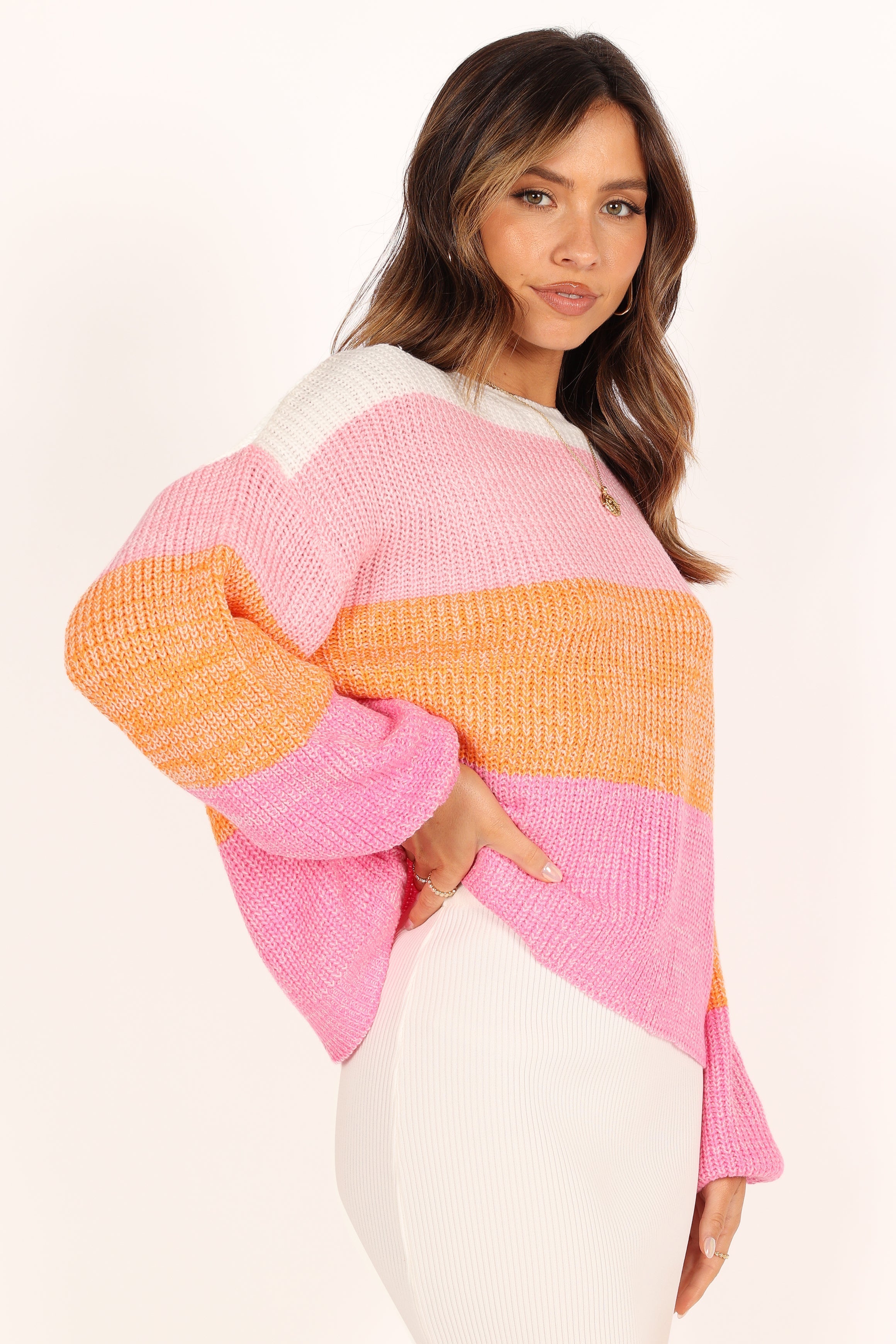 KNITWEAR @Danielle Knit Sweater - Pink Stripe