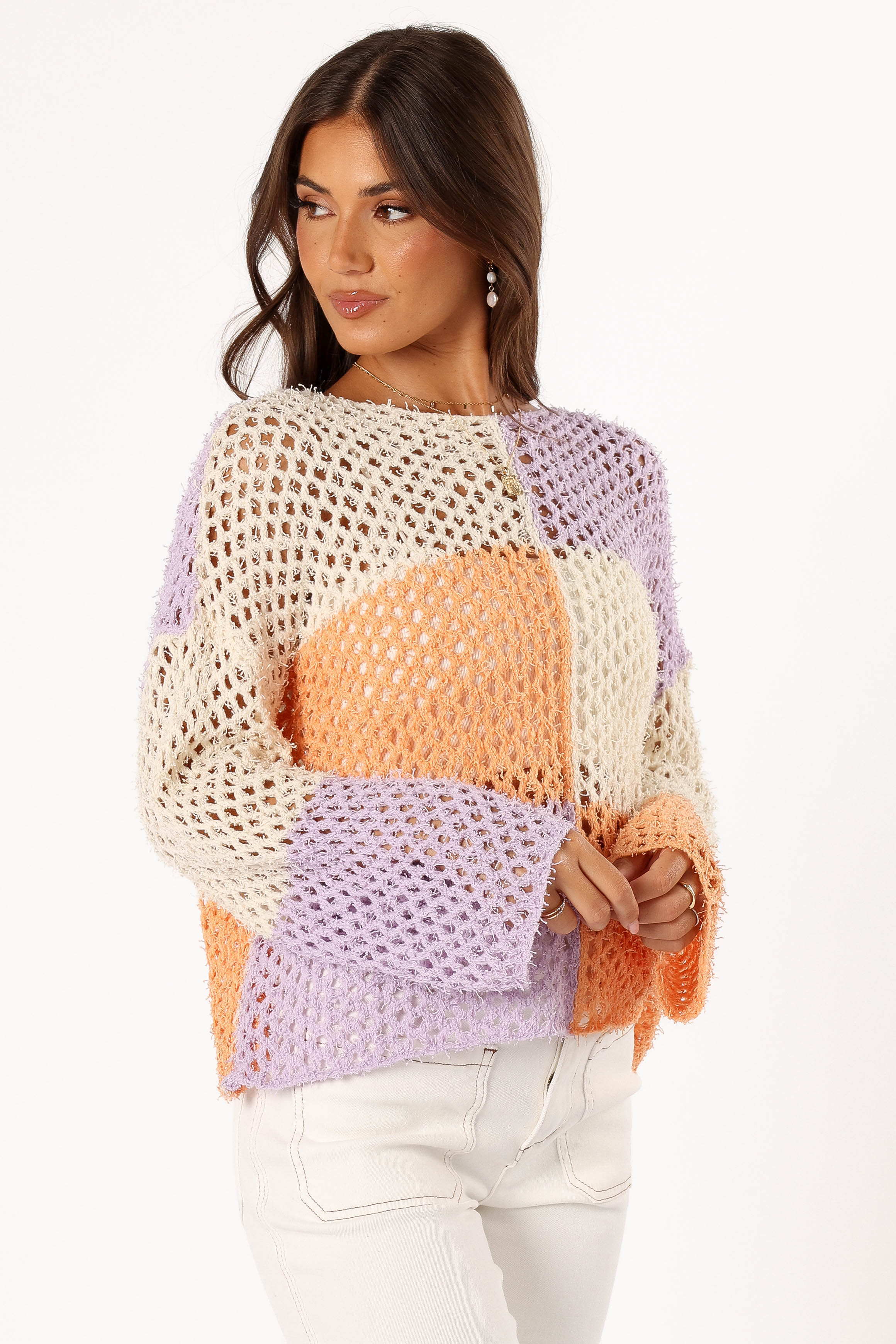 KNITWEAR @Dawn Color Block Knit Sweater - Cream/Lavender