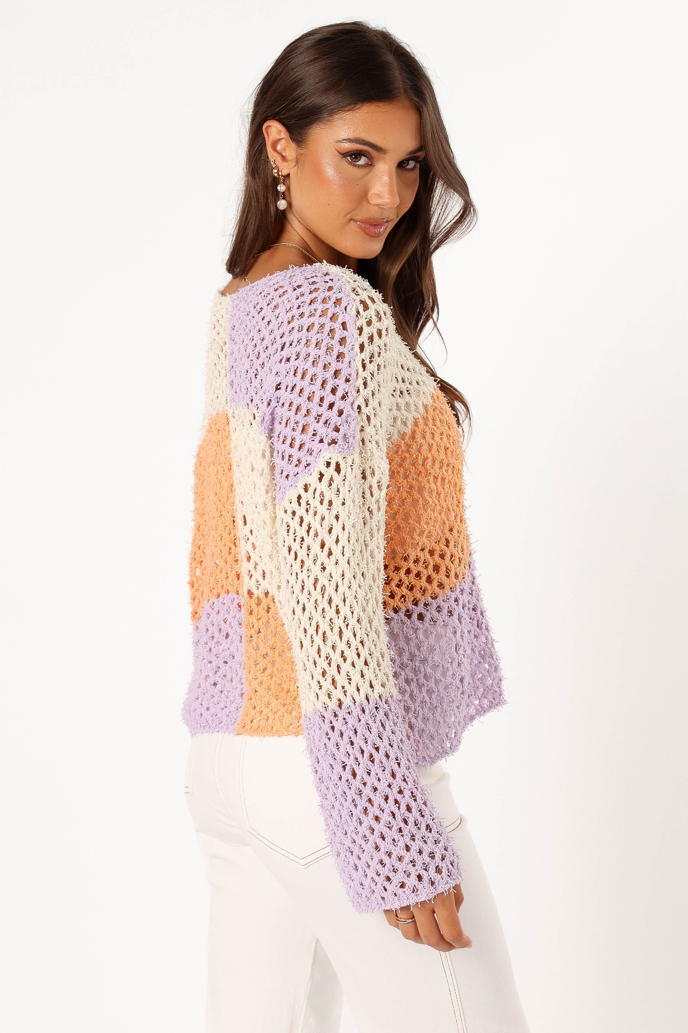 KNITWEAR @Dawn Color Block Knit Sweater - Cream/Lavender