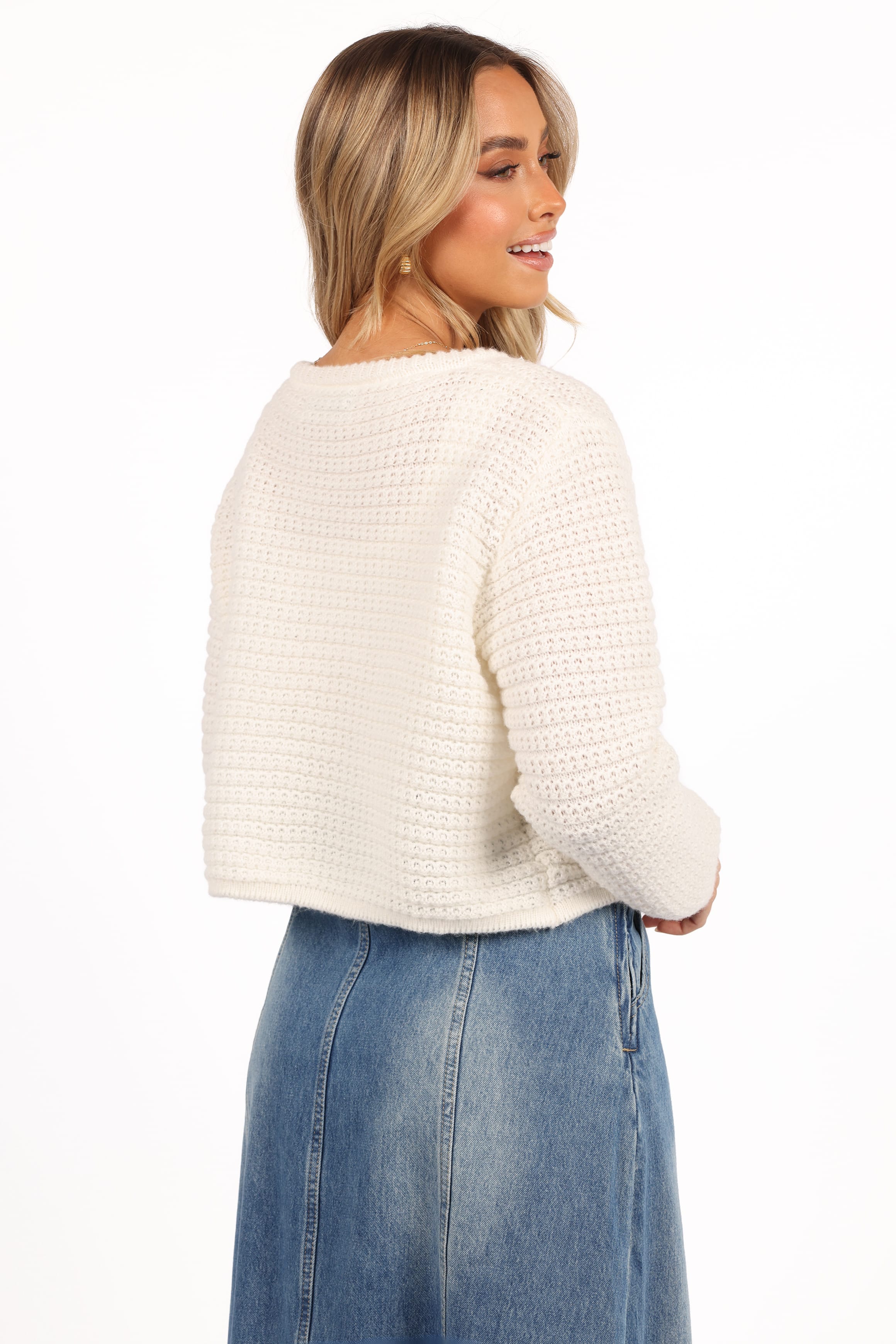 KNITWEAR Decket Button Front Cardigan - White