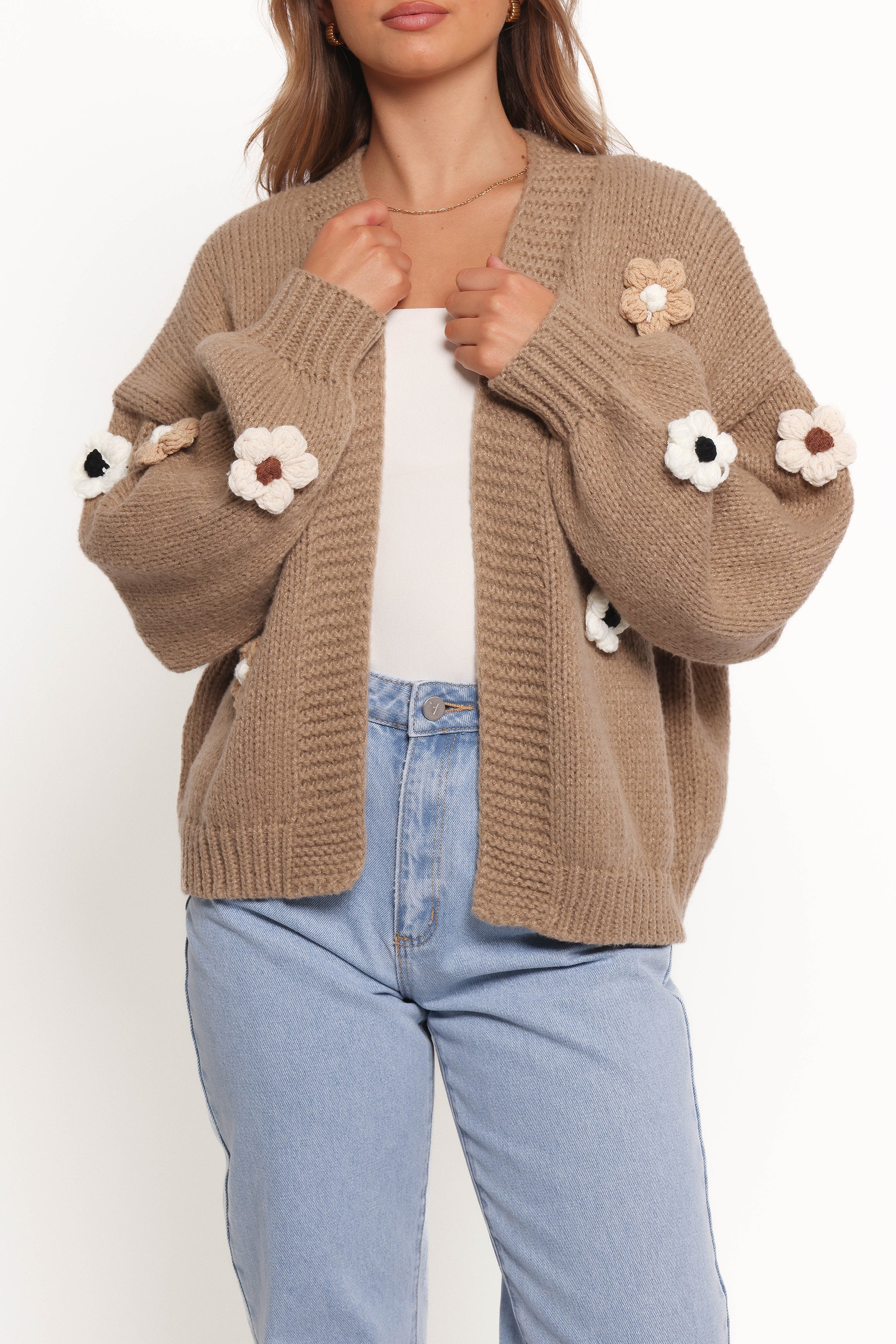 KNITWEAR Delaro Flower Cardigan - Brown