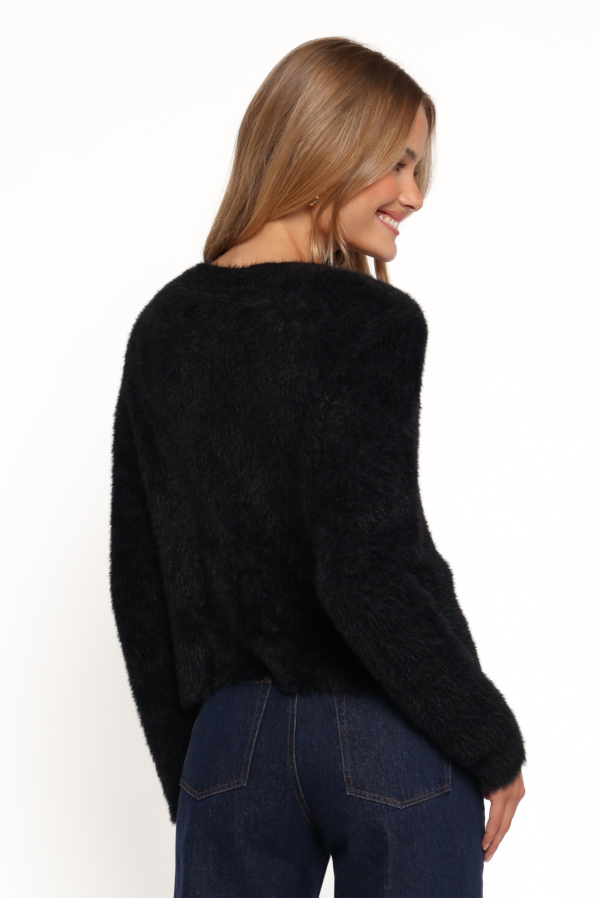 KNITWEAR Donna Flower Button Cardigan - Black