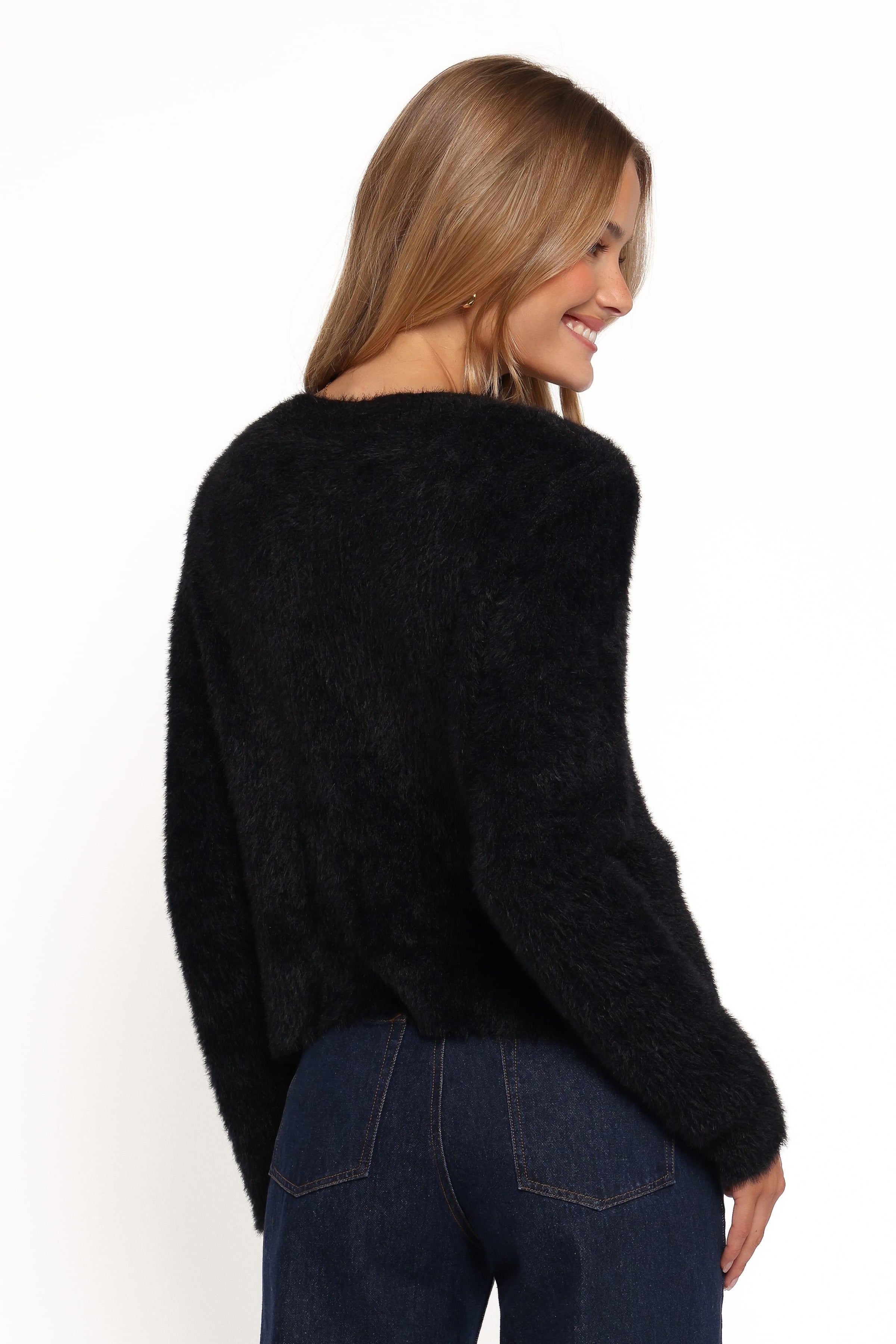 KNITWEAR Donna Flower Button Cardigan - Black