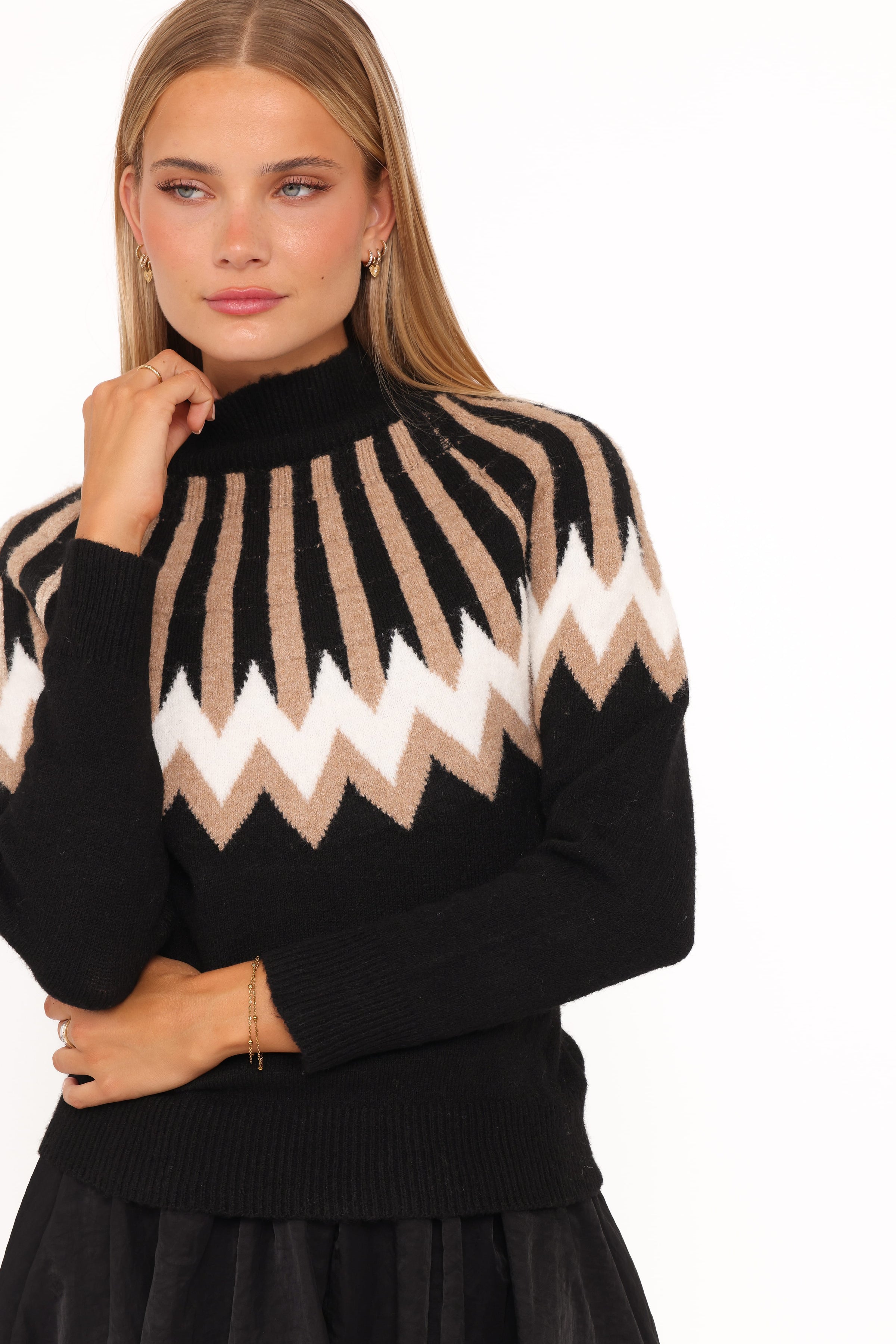 KNITWEAR Donner Fairisle Mockneck Sweater - Black