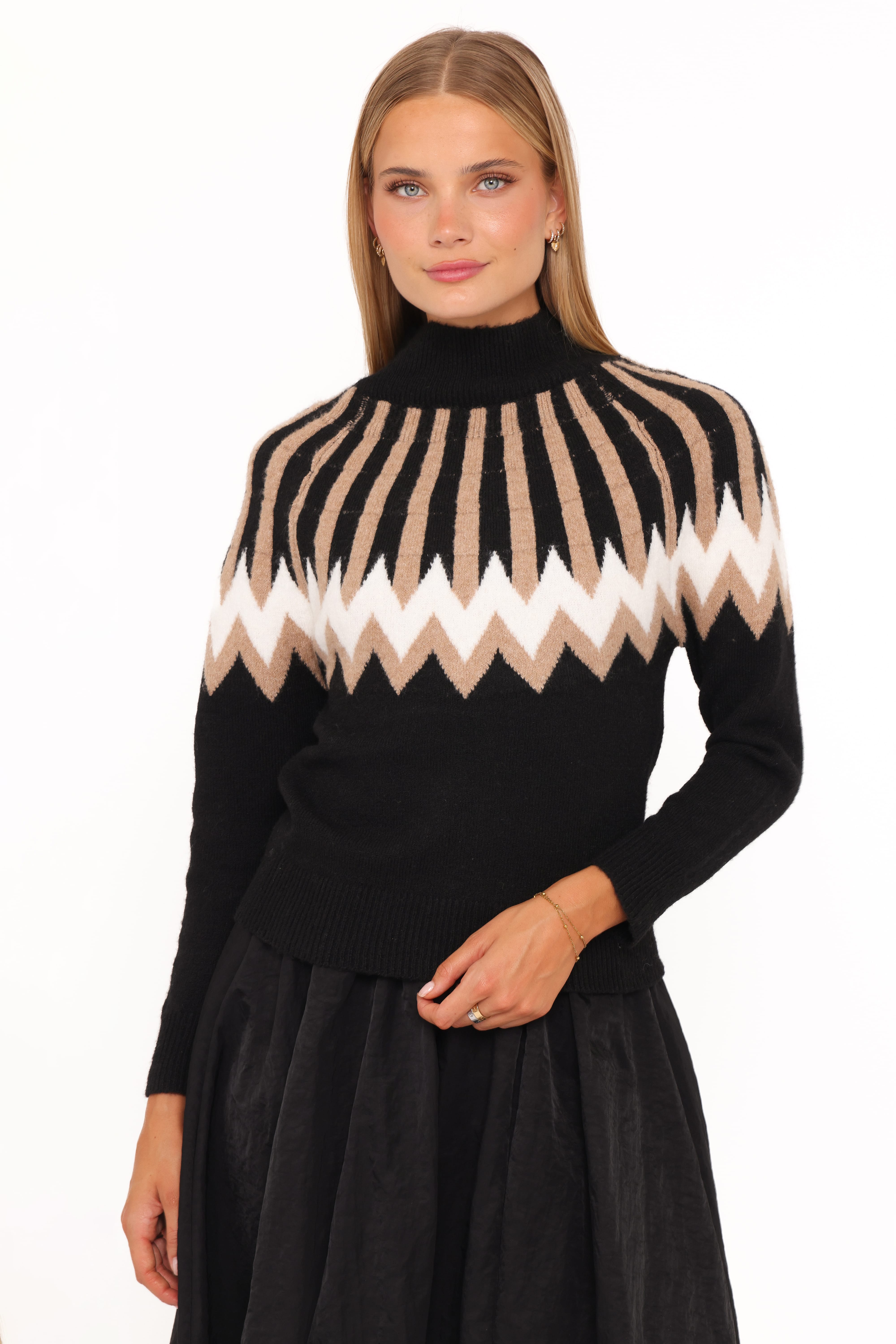 KNITWEAR Donner Fairisle Mockneck Sweater - Black