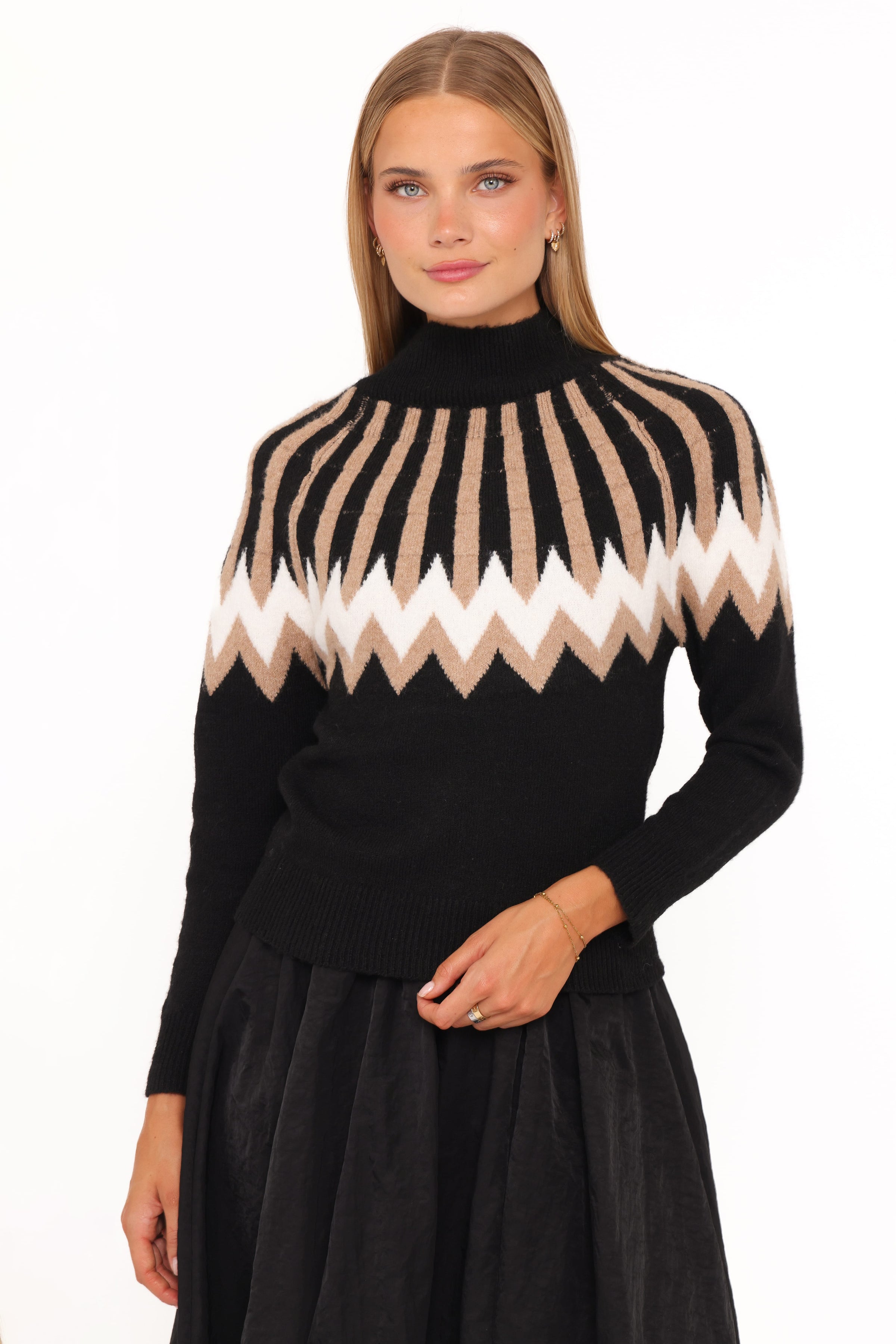 KNITWEAR Donner Fairisle Mockneck Sweater - Black