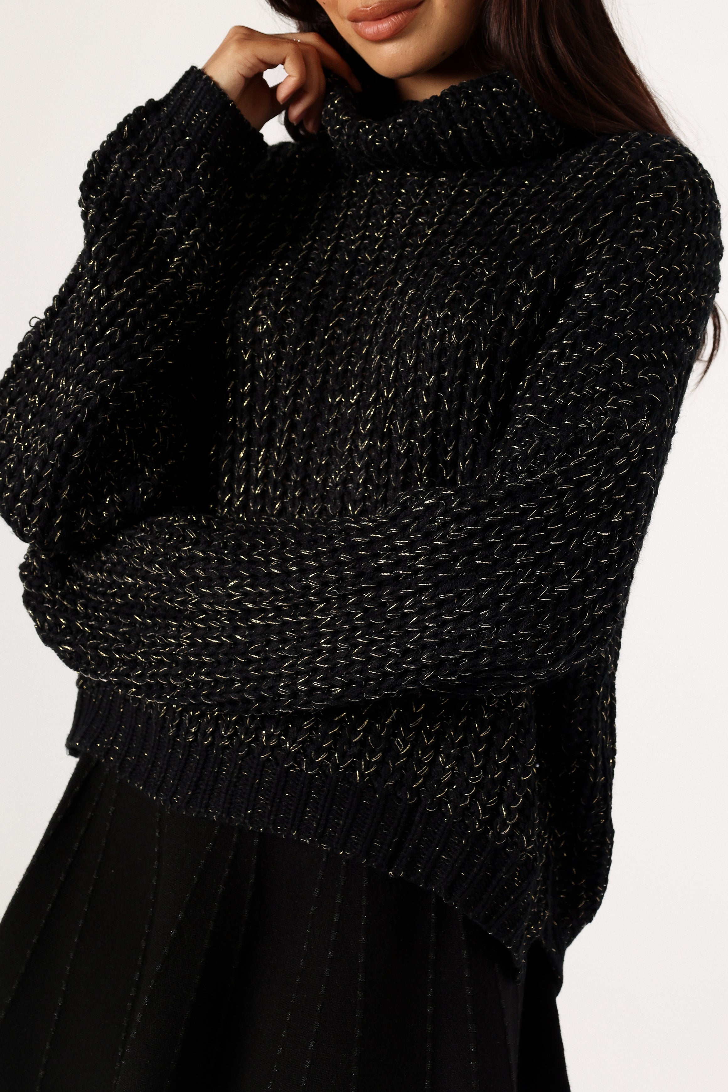 KNITWEAR @Eleanor Lurex Shine Knit Sweater - Black