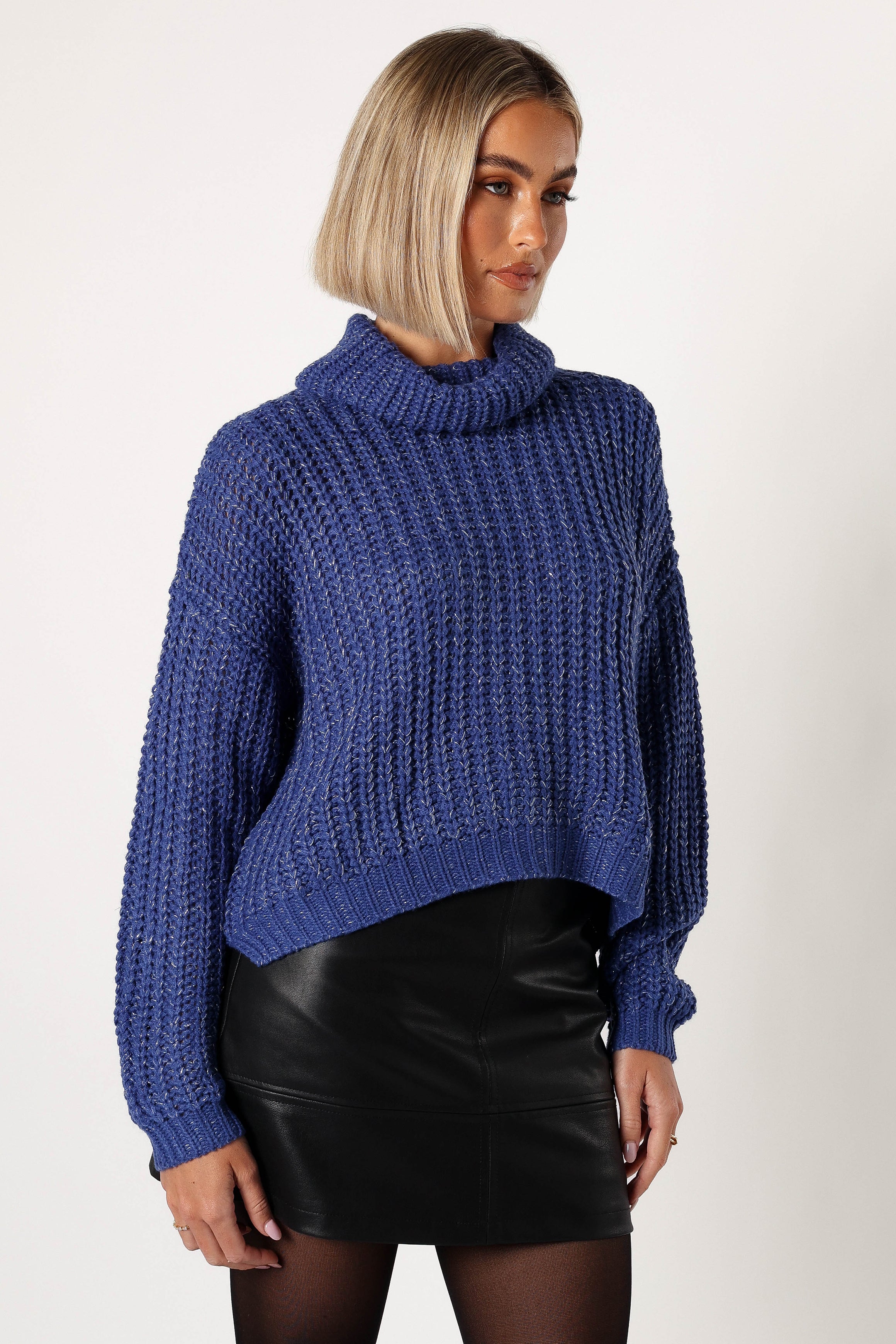 KNITWEAR @Eleanor Lurex Shine Knit Sweater - Blue