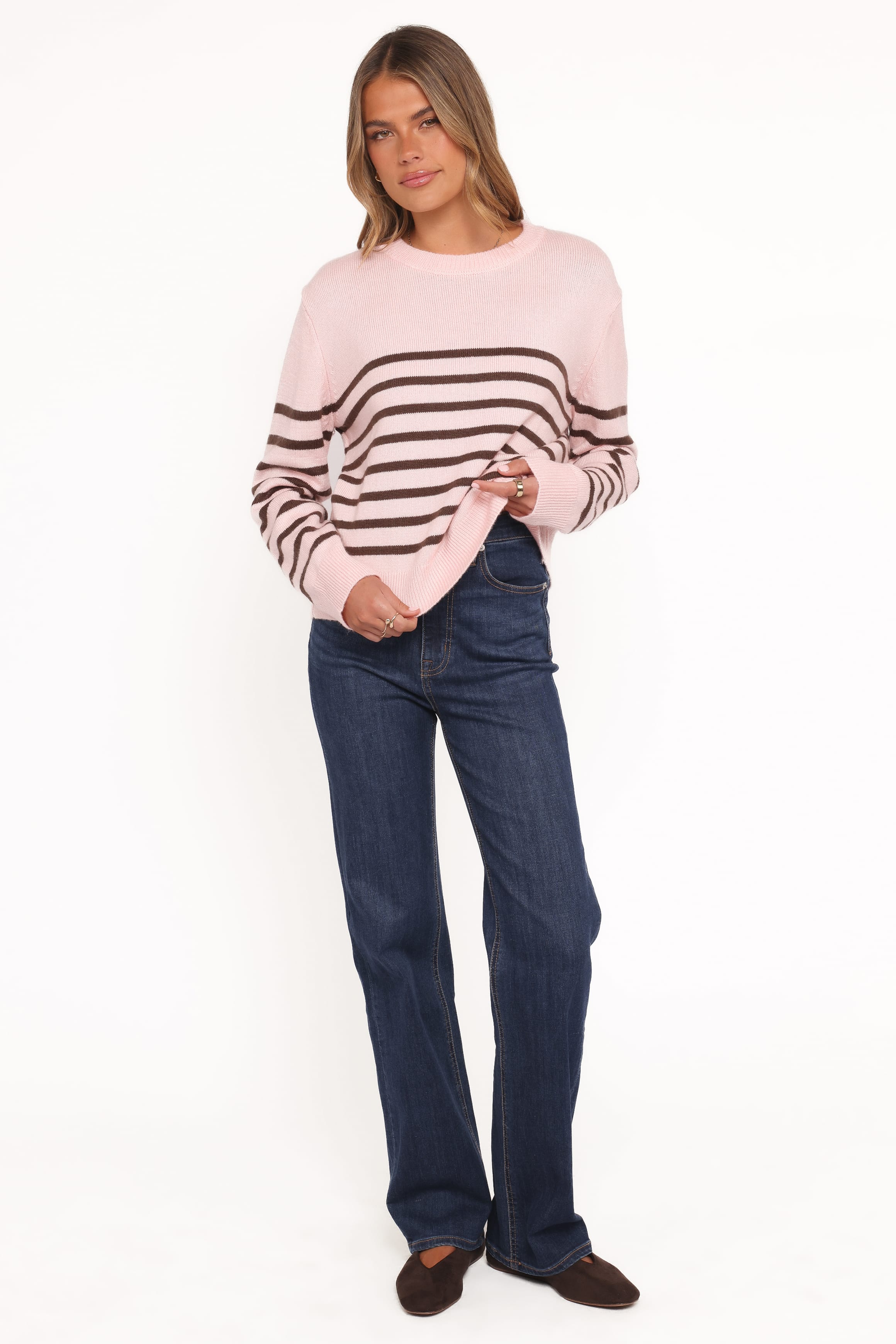 KNITWEAR Eleanora Striped Knit Pullover Sweater - Pink