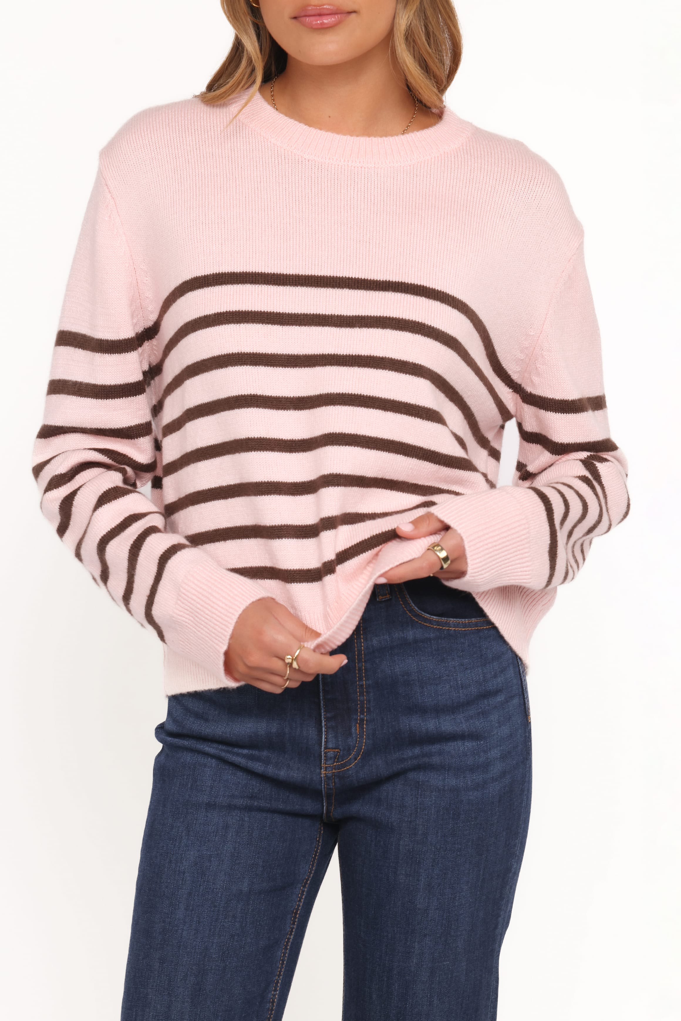 KNITWEAR Eleanora Striped Knit Pullover Sweater - Pink