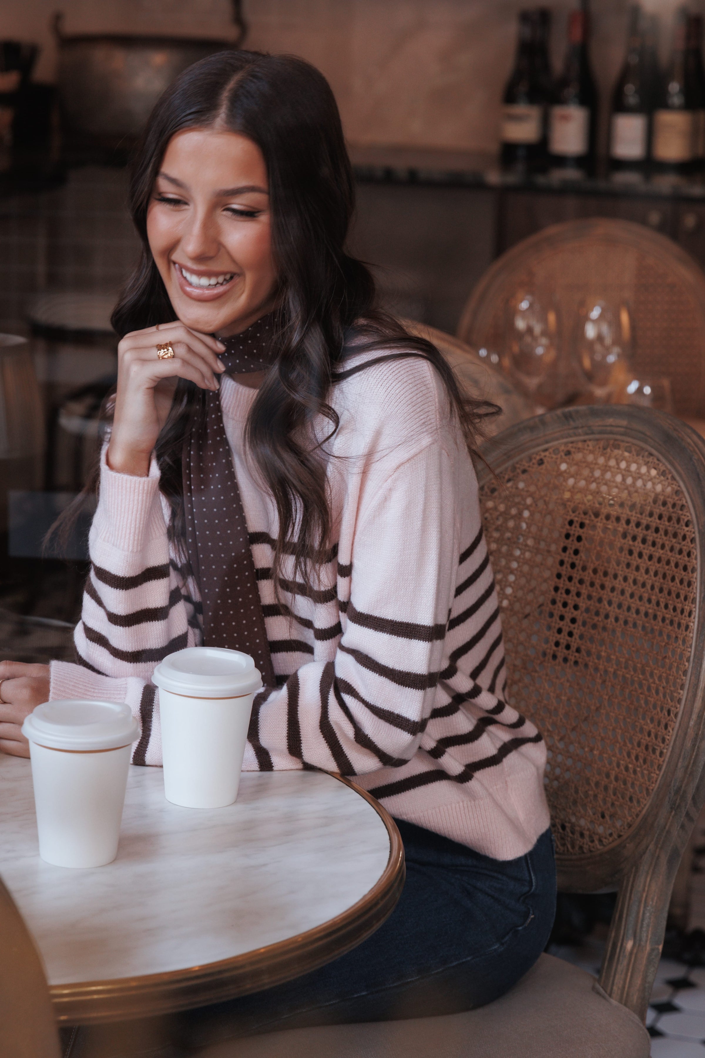 KNITWEAR Eleanora Striped Knit Pullover Sweater - Pink