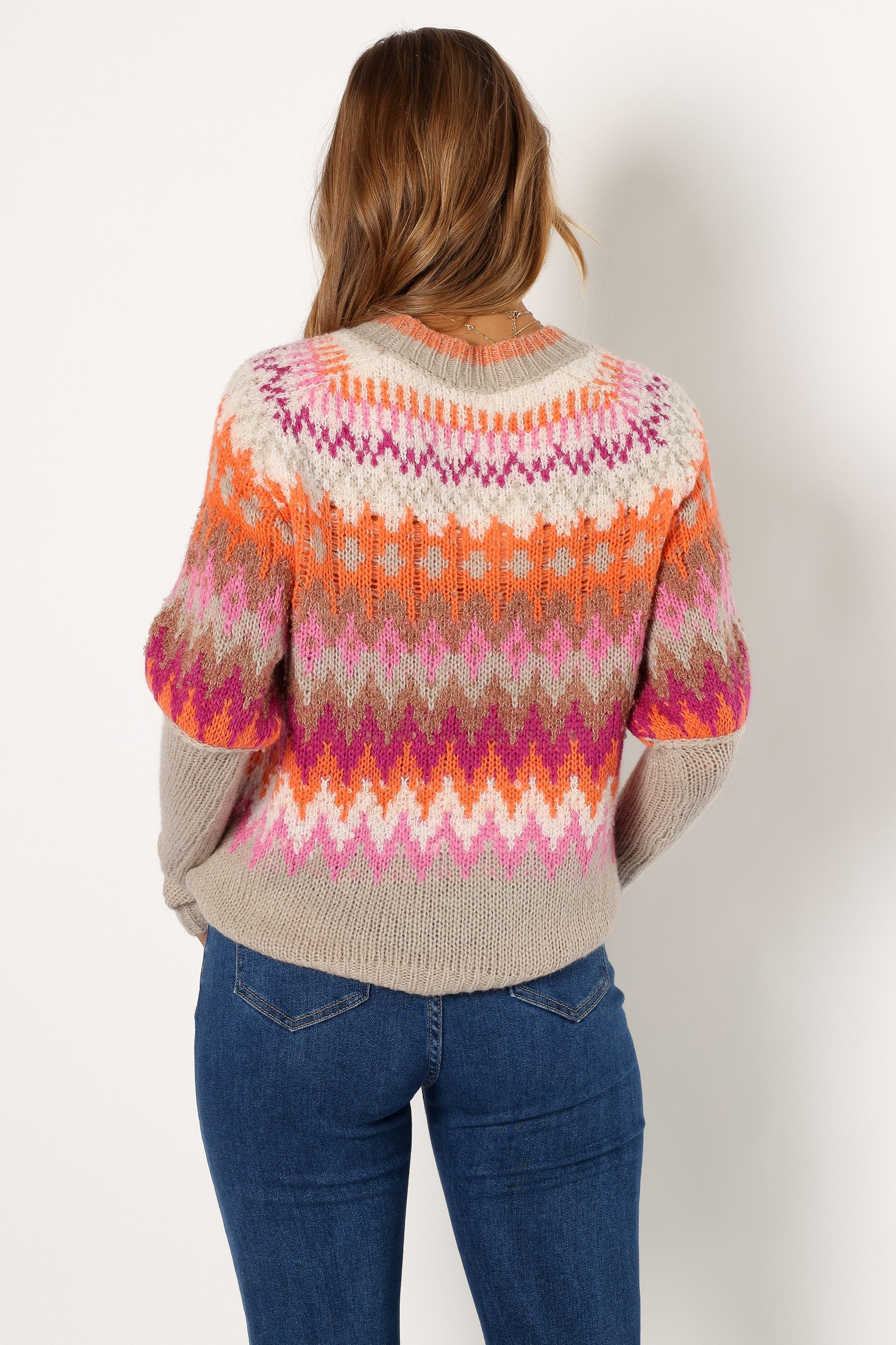 KNITWEAR @Emerson Fairisle Knit Sweater - Orange/Pink
