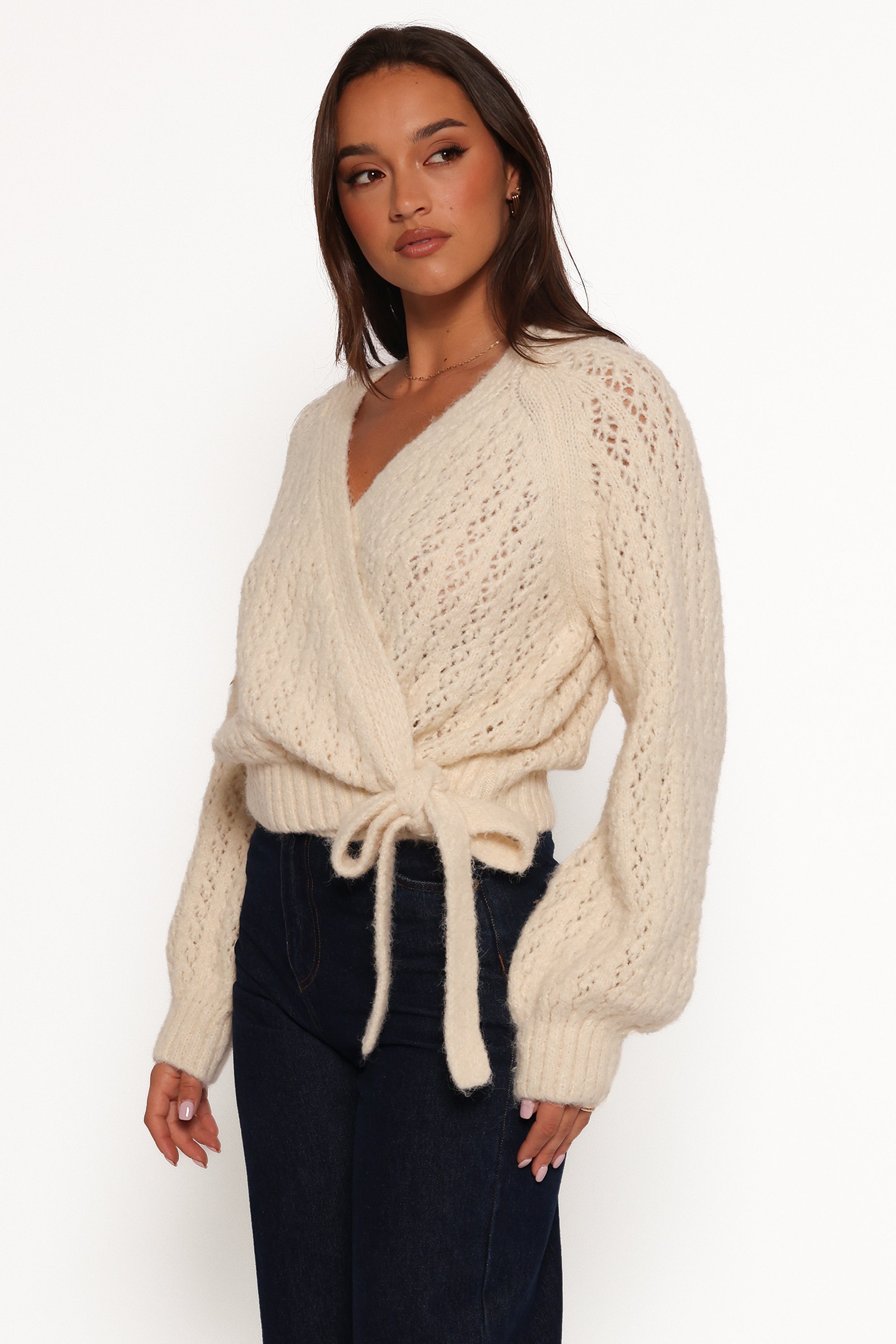 KNITWEAR Etta Ballet Wrap Knit Sweater - Cream