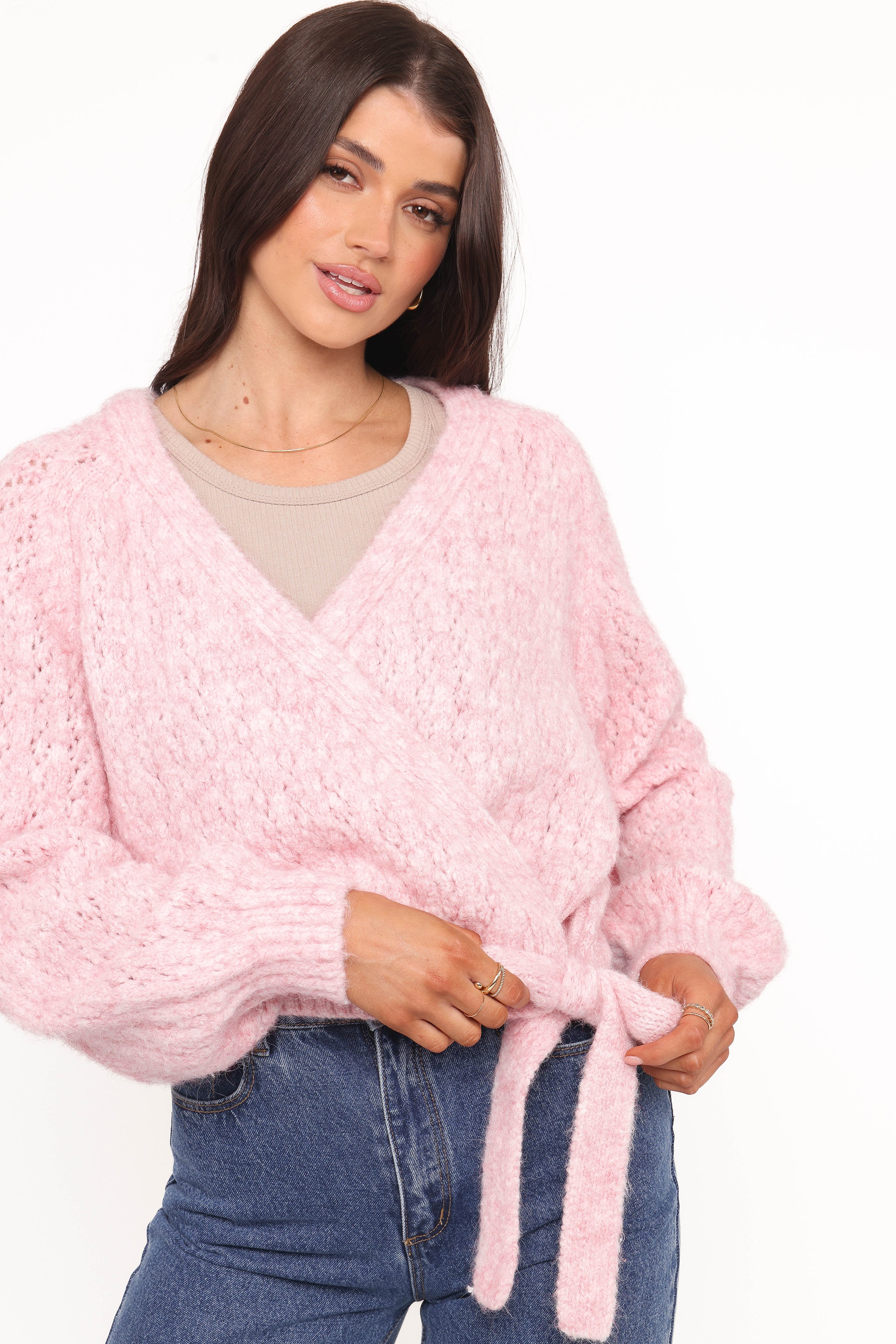 KNITWEAR Etta Ballet Wrap Knit Sweater - Pink