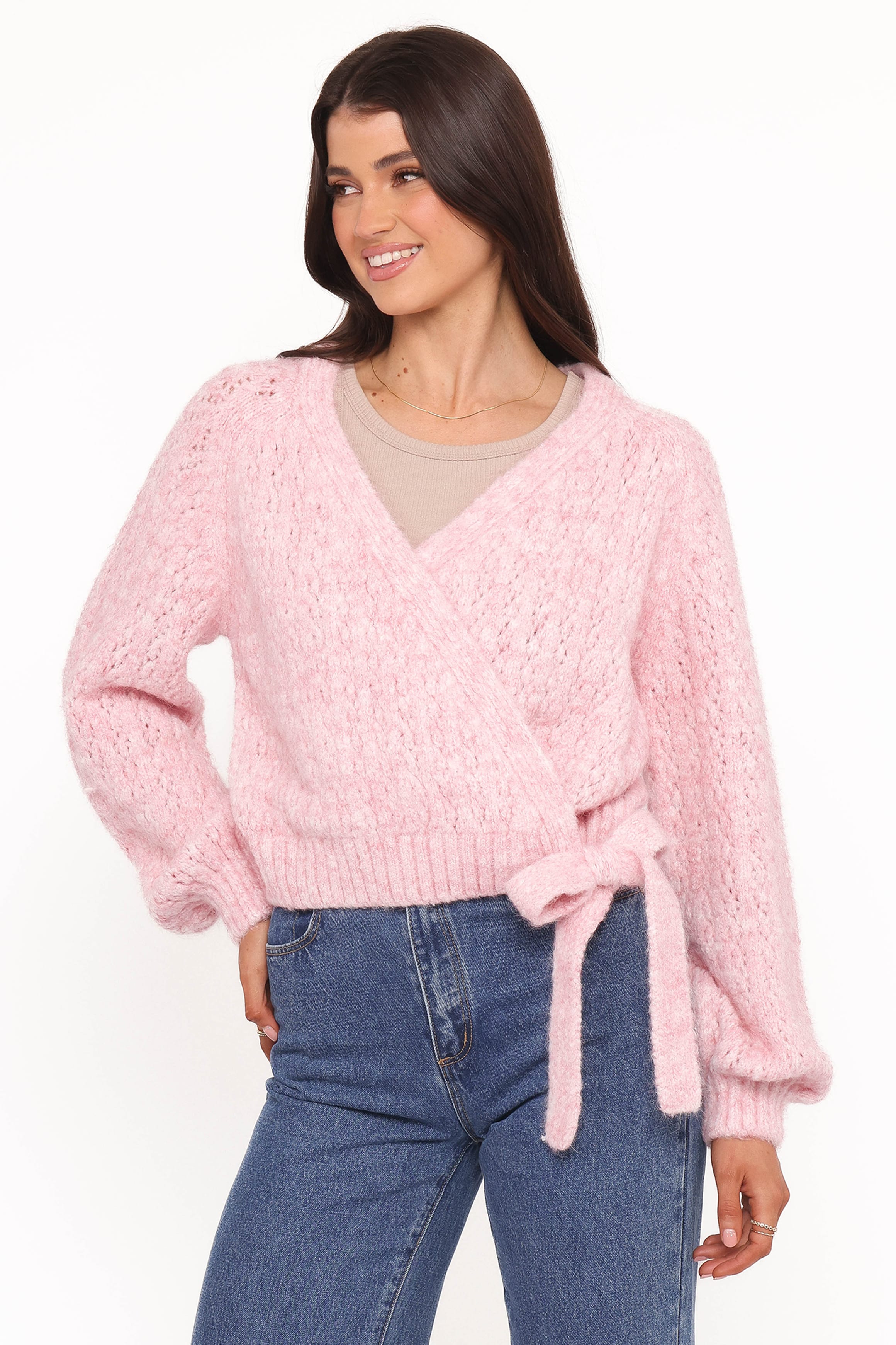 KNITWEAR Etta Ballet Wrap Knit Sweater - Pink