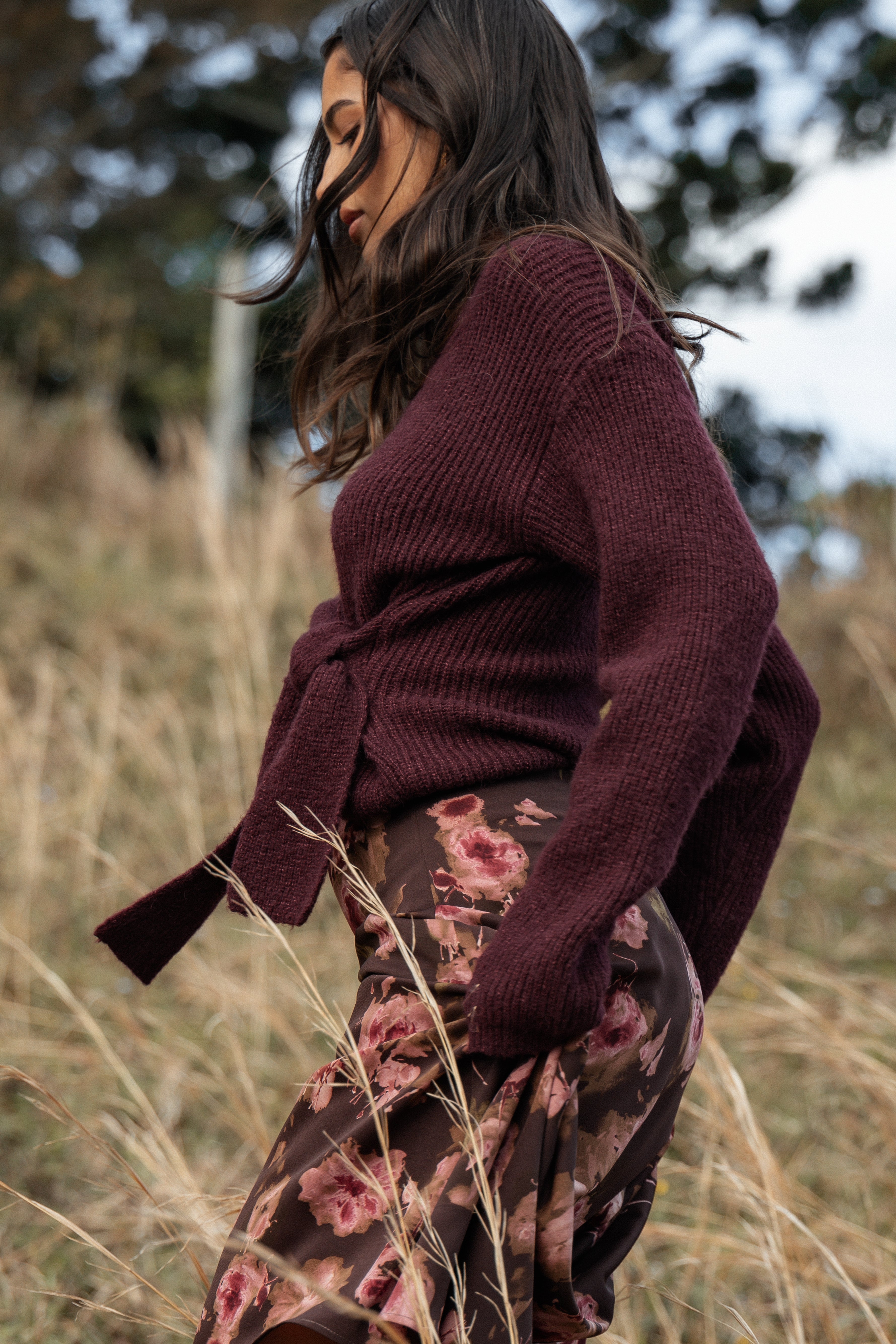 KNITWEAR Ettie Wrap Side Tie Knit Sweater - Burgundy