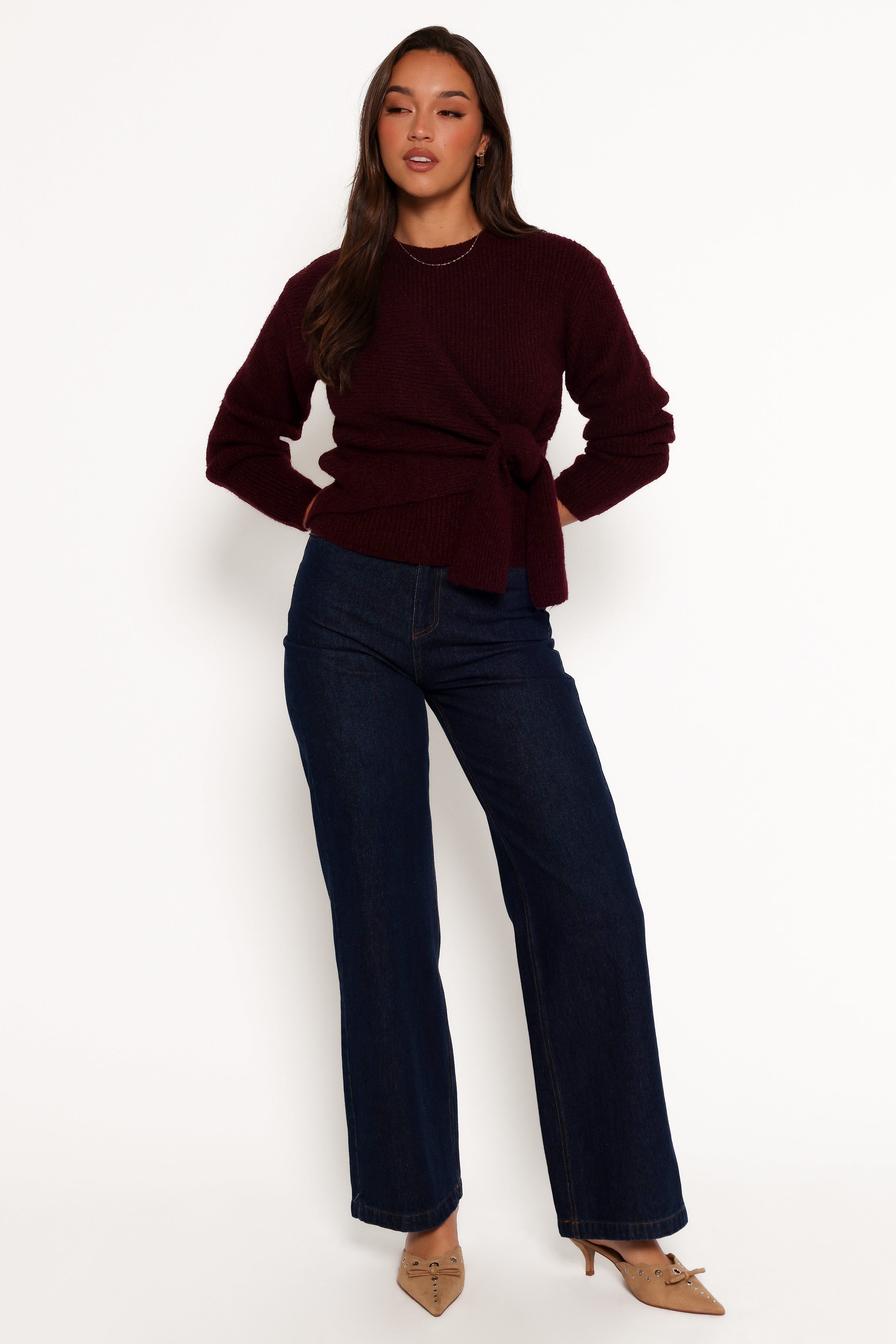KNITWEAR Ettie Wrap Side Tie Knit Sweater - Burgundy