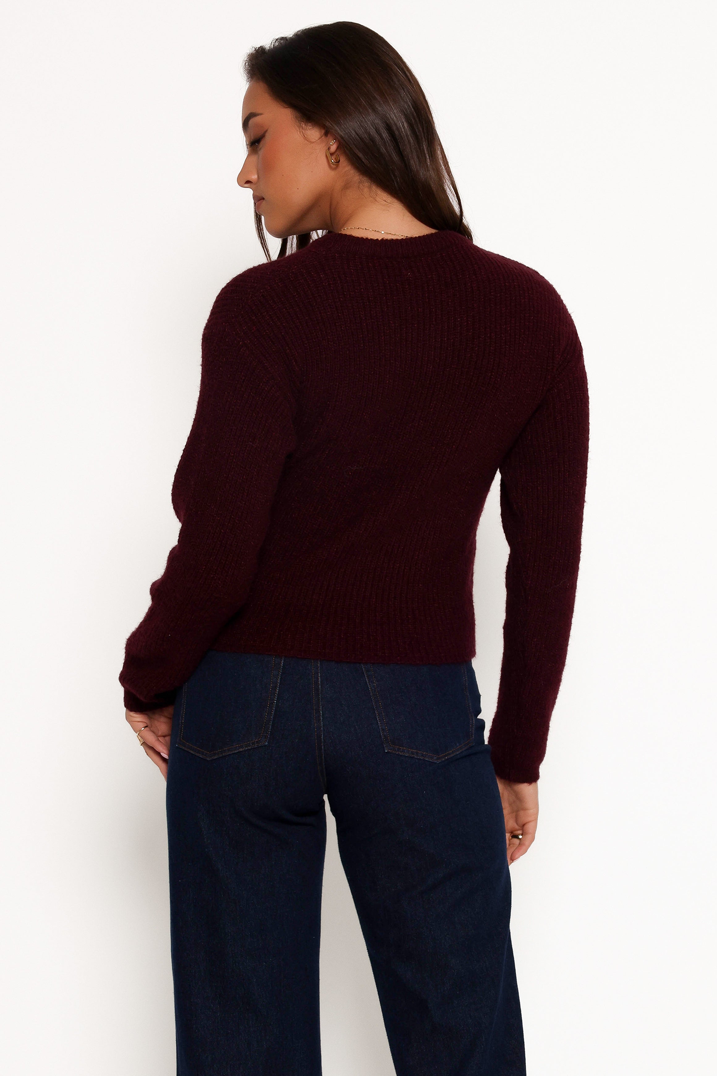 KNITWEAR Ettie Wrap Side Tie Knit Sweater - Burgundy