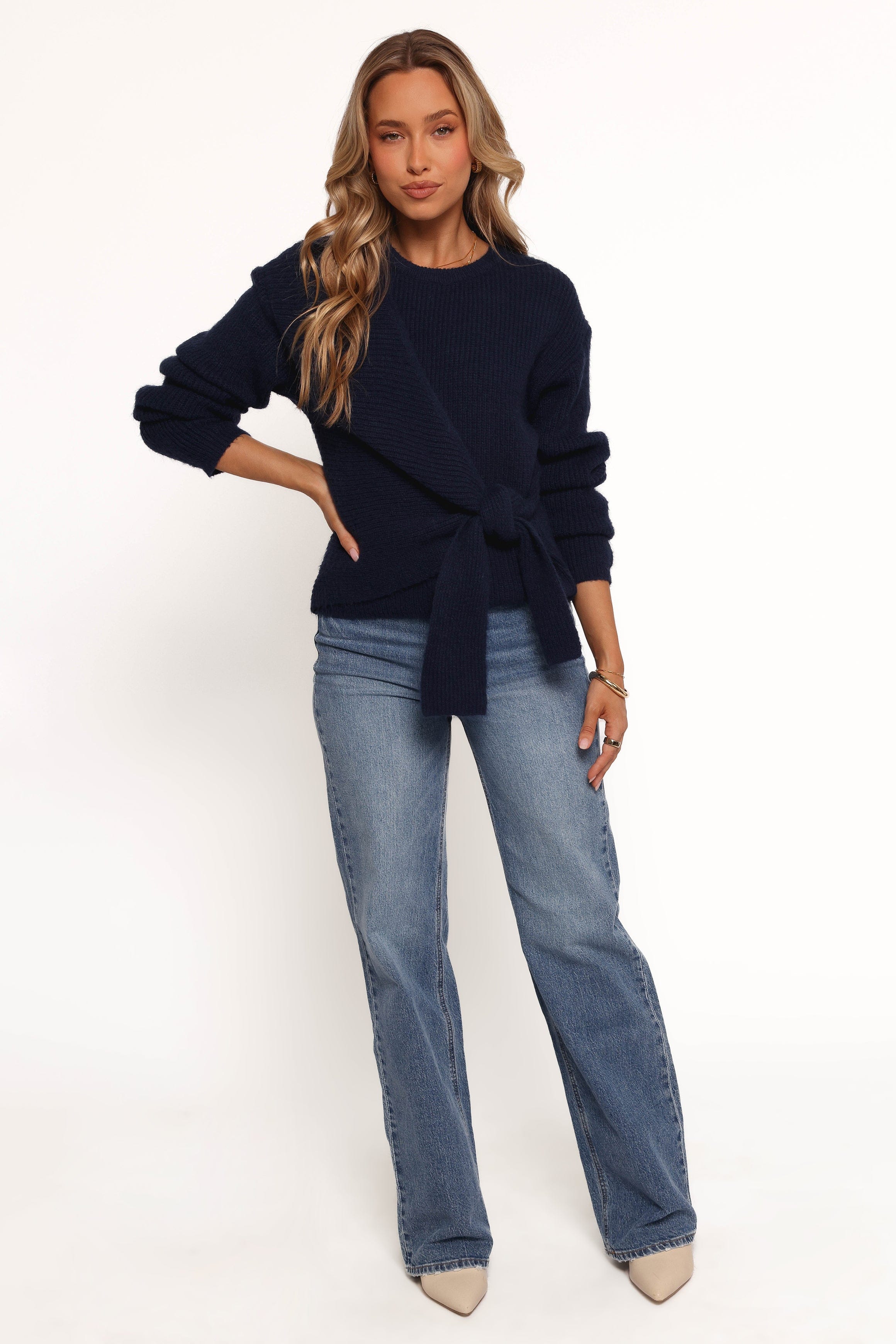 KNITWEAR Ettie Wrap Side Tie Knit Sweater - Navy