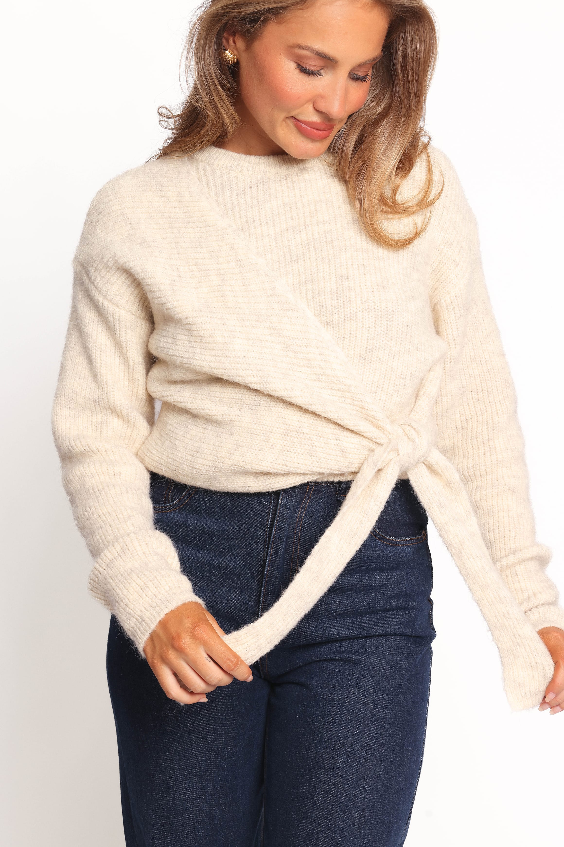 KNITWEAR Ettie Wrap Side Tie Knit Sweater - Oatmeal