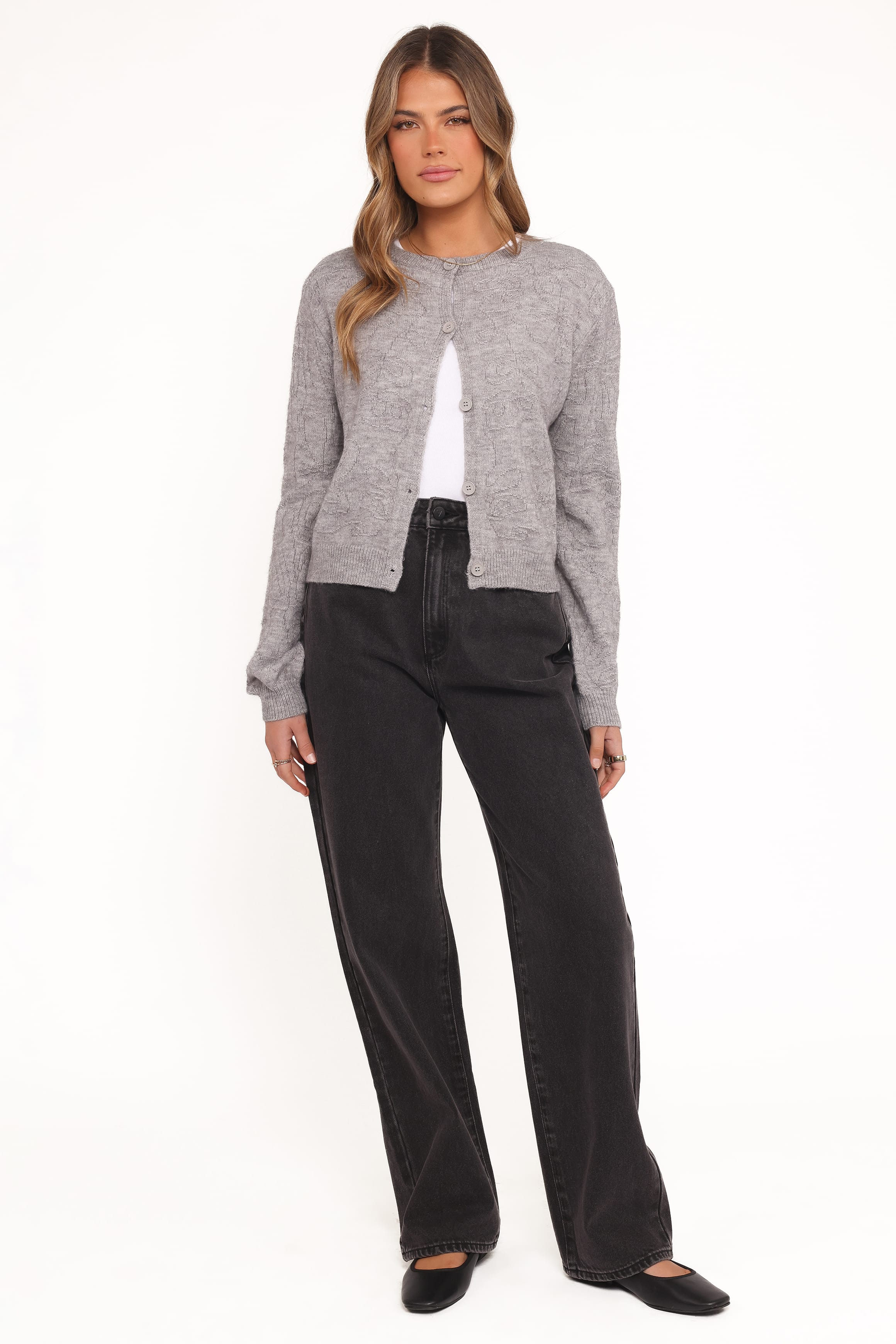 KNITWEAR Fauna Tonal Floral Cardigan - Heather Grey