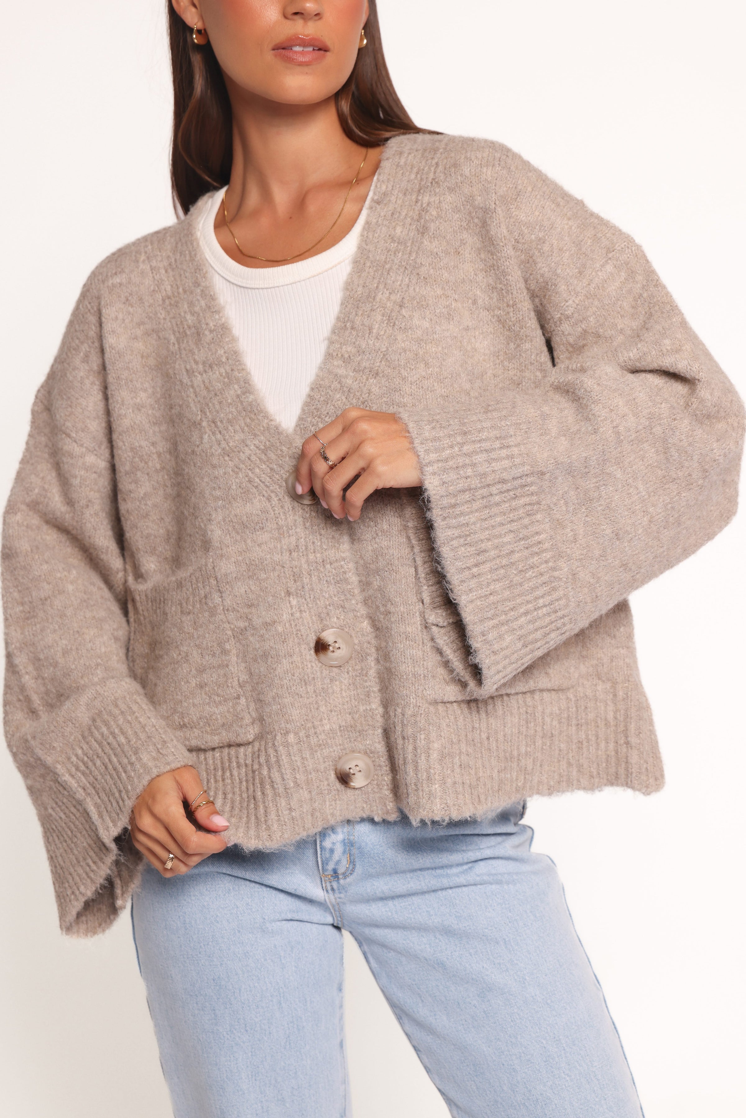 KNITWEAR Fern Wide Sleeve Cardigan - Mushroom
